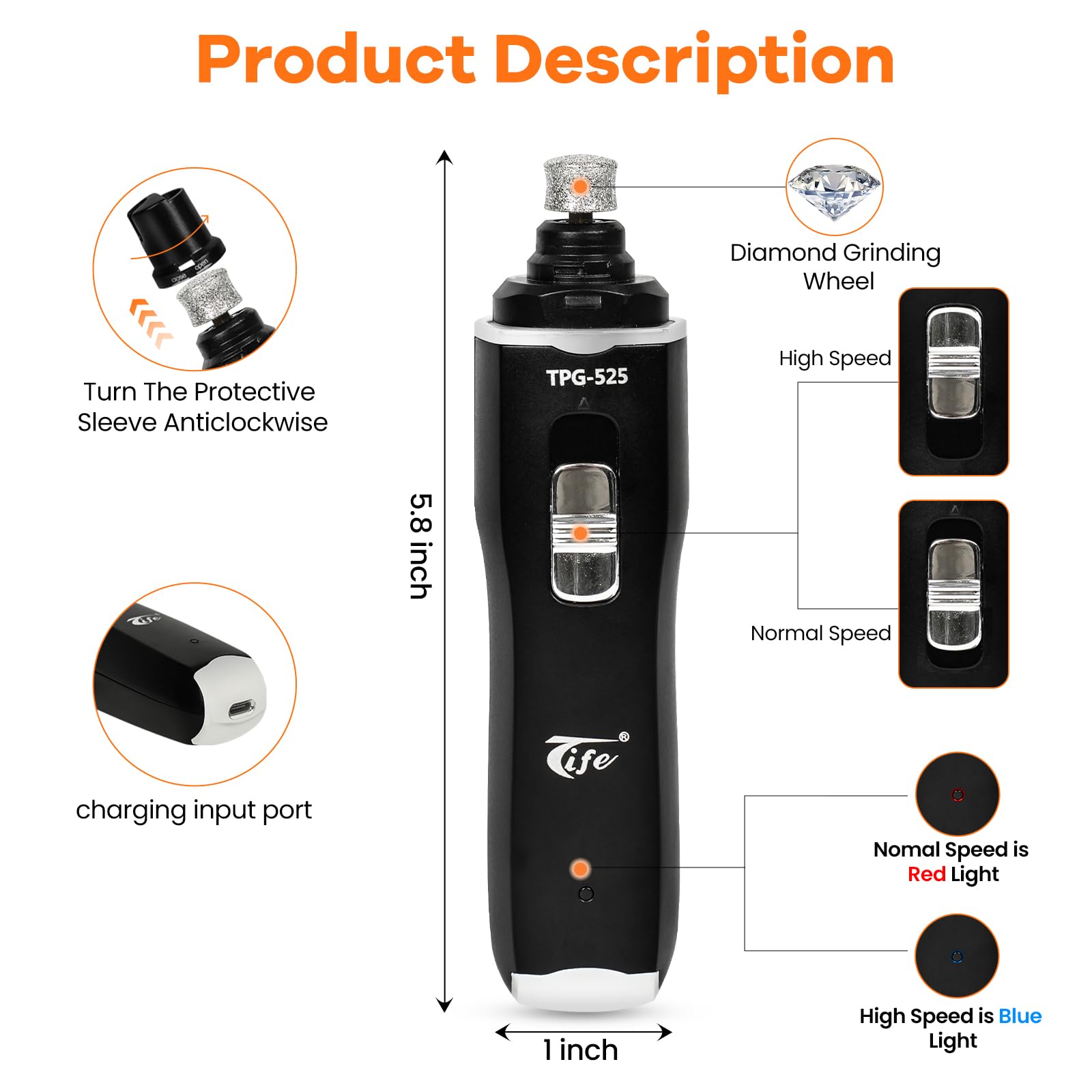 Tife Dog Nail Grinder,2 Speed Electric Rechargeable Dog Nail Trimmer,Quiet and Low-Vibration Pet Nail Grinder,Painless Dog&Cat Grooming Supplies for Large Medium Small Pets - image 4