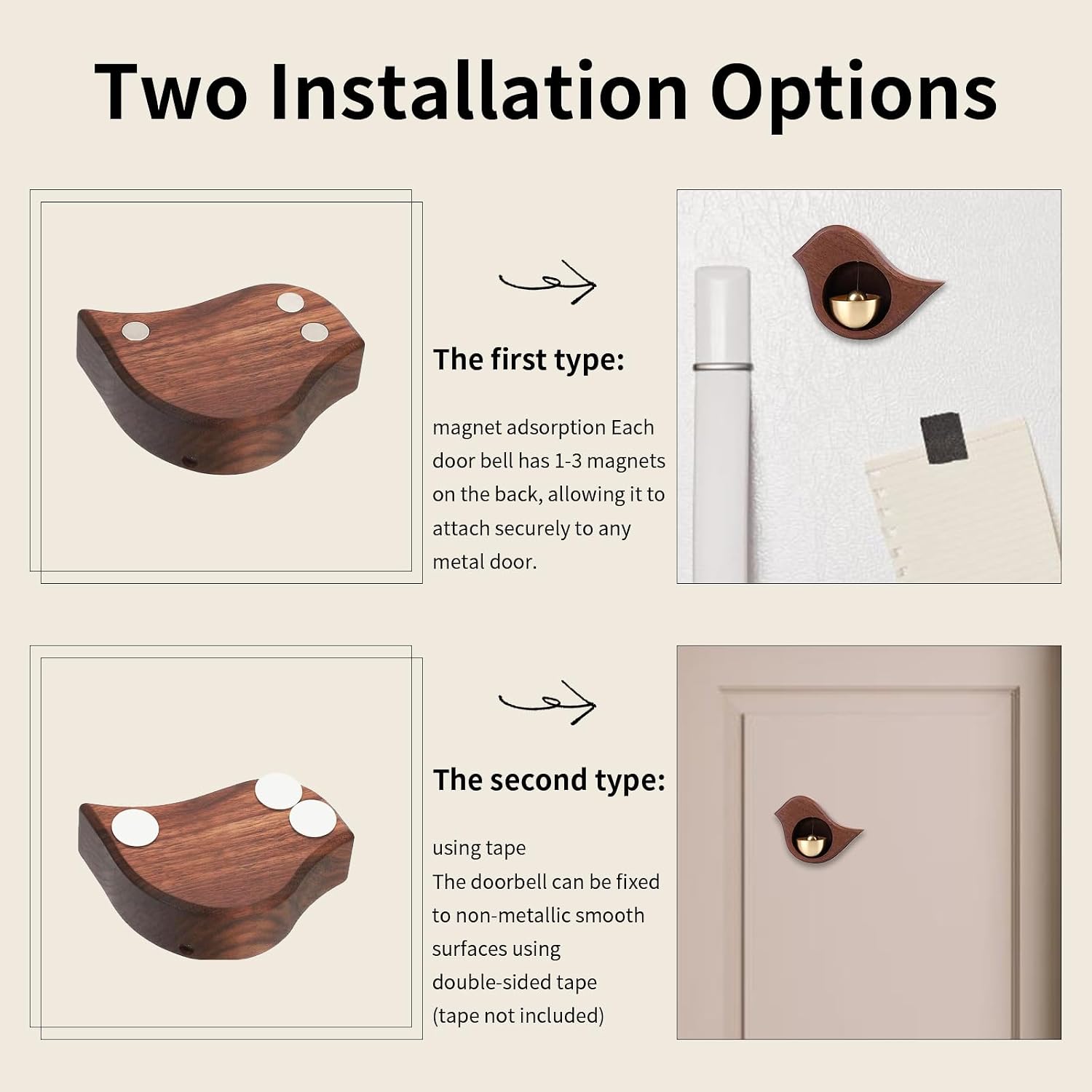 Wooden Shopkeepers Bell for Door Opening, Decorative Hanging Doorbell for Business Store When Entering, Antique Door Bell Chime for Home Refrigerator, Porch, Creative Crafts Gift(Bird)