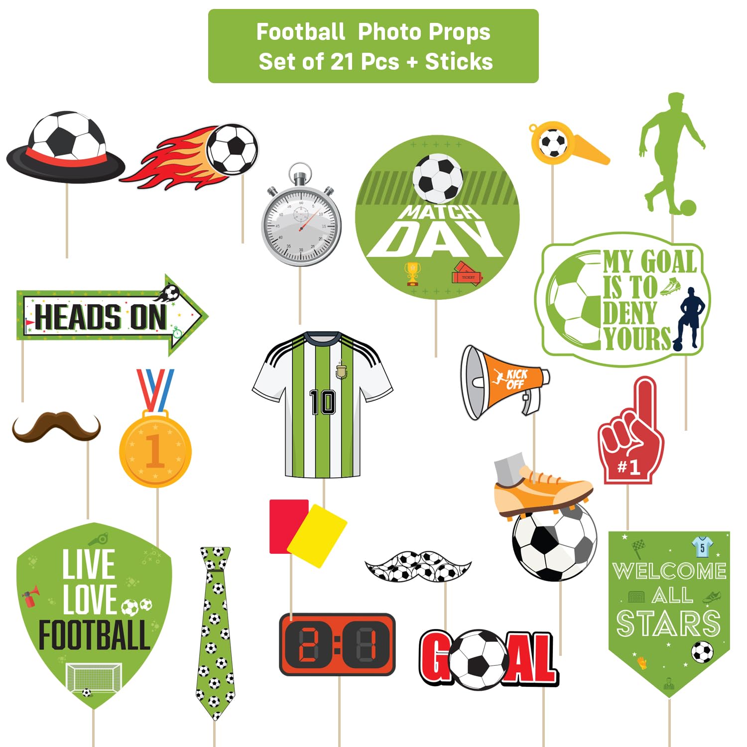 Party Propz Football Theme Photo Booth Props - 21 Pcs, Football Theme Cutouts with Sticks, Birthday Props, Baby Photoshoot Props| Perfect for Sporty Events, Photo Fun Setup(Cardstock)