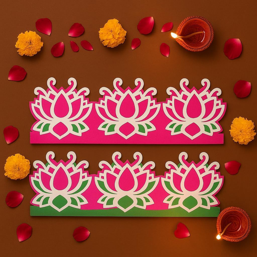 Pack of 3 Rangoli Stencils Mats Border Kolam Template Kit for Door Entrance Diwali Decoration for Home Decor - Easy to Fill Rangoli Colour Stencil for Mandir Pooja Room Pongal Inauguration Wedding