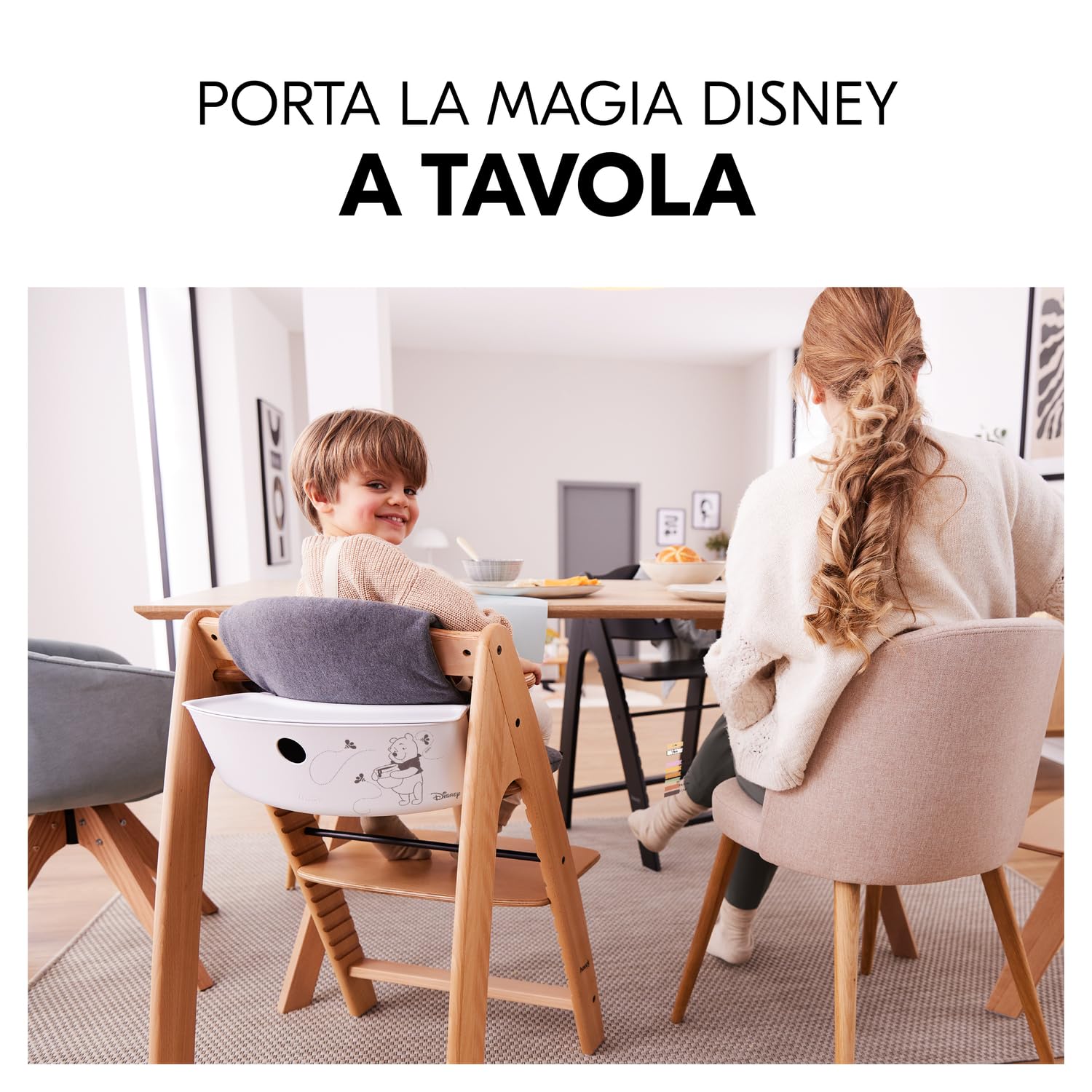 hauck Organizer per Seggiolone Pappa Alpha+, Beta+, Arketa - Contenitore con Coperchio da Appendere, Facile da Fissare allo Schienale - Carico Fino a 3 kg - Semplice da Pulire - Bianco, Disney Pooh