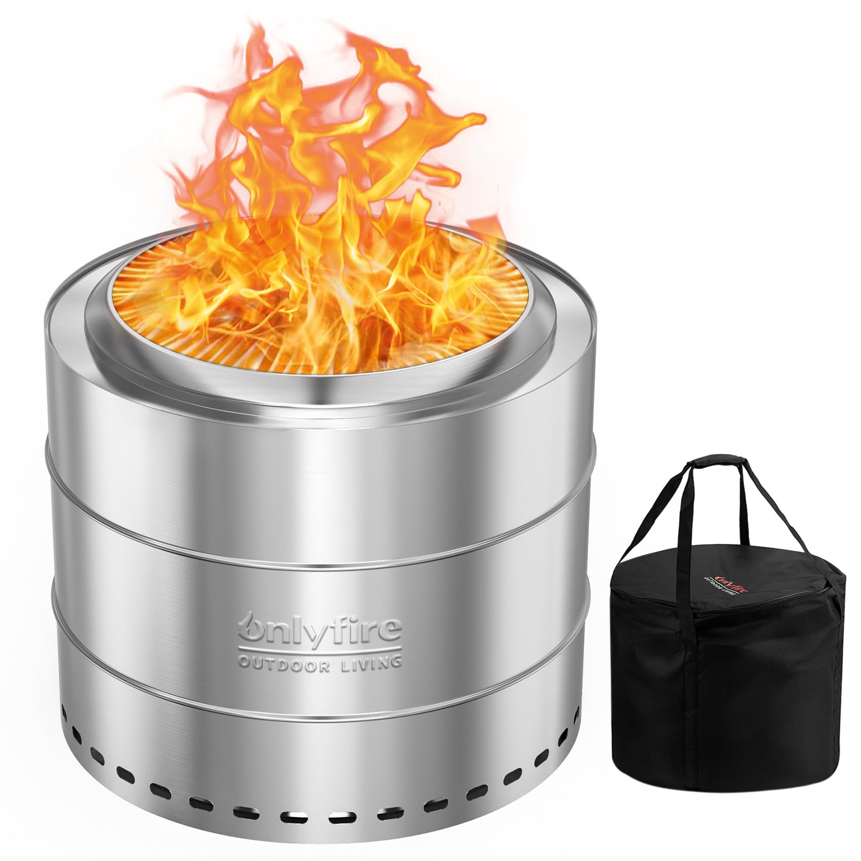 Onlyfire Φ50 cm Stainless Steel Smokeless Fire Pit, Silver