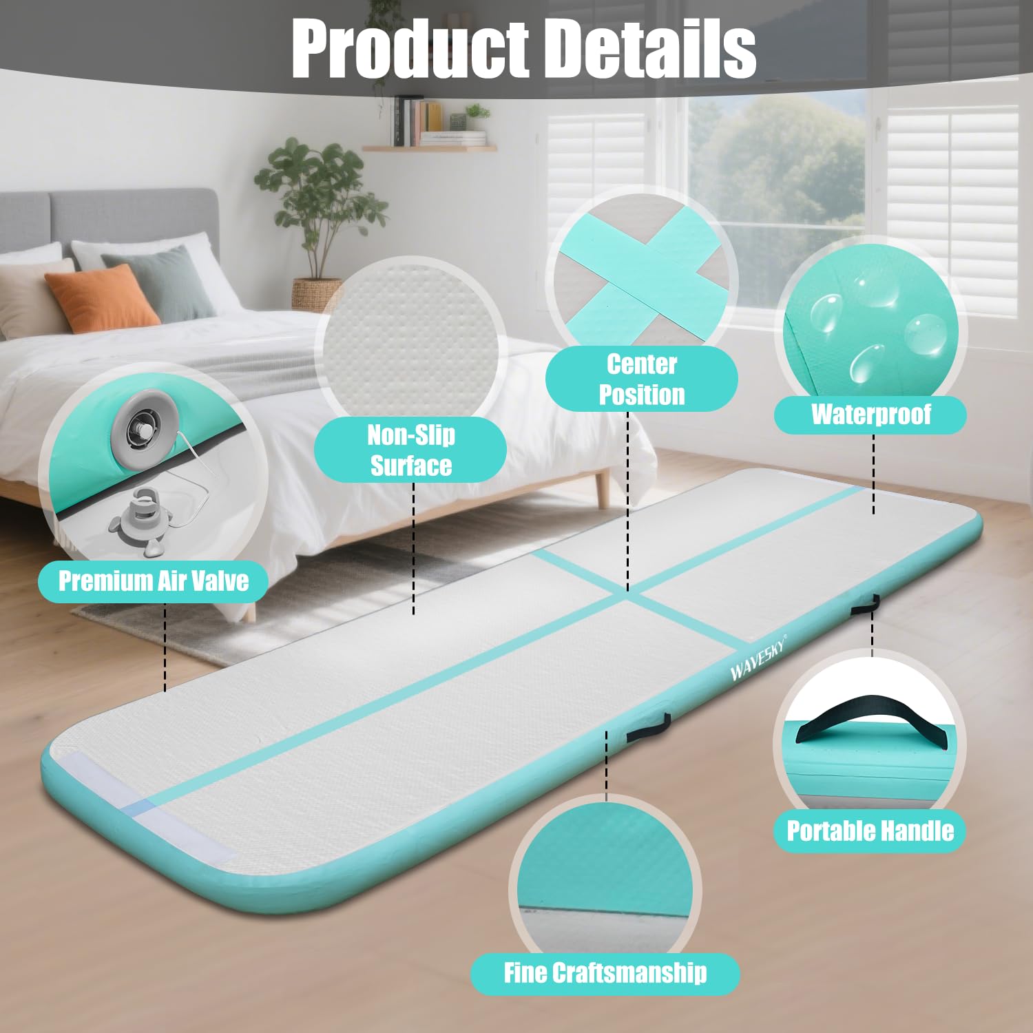 Aufblasbare Air Matte Tumble Track, 3m/4m/5m Tumbling Matte Turnmatte, 10cm hoch rutschfeste Gymnastikmatte für Zuhause, Outdoor, Fitness, Yoga, Training, Cheerleading