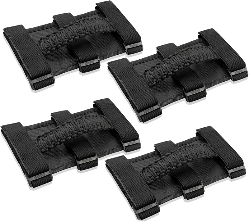 Alças de Pegada para Santo Antônio Bentolin Pretas com Paracord para Jeep Wrangler – Kit com 4 unidades