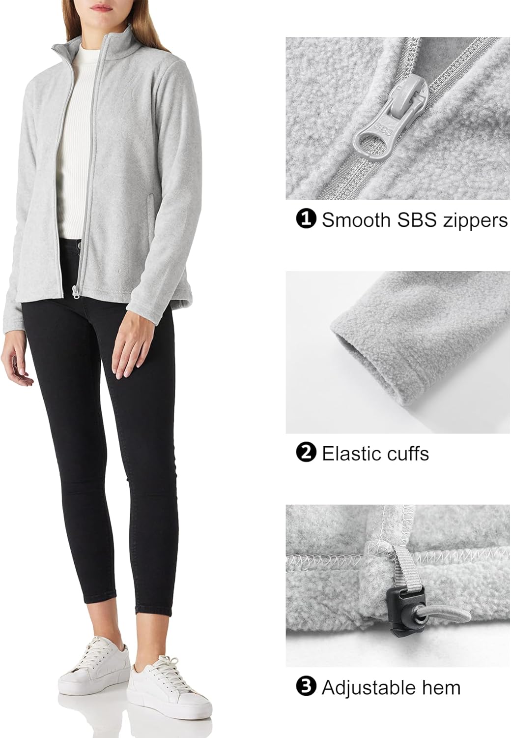 Outdoor Ventures Women's Lightweight Warm Zip Up Long-Sleeve Soft Polar Fleece Jacket for Fall Winter - Image 3