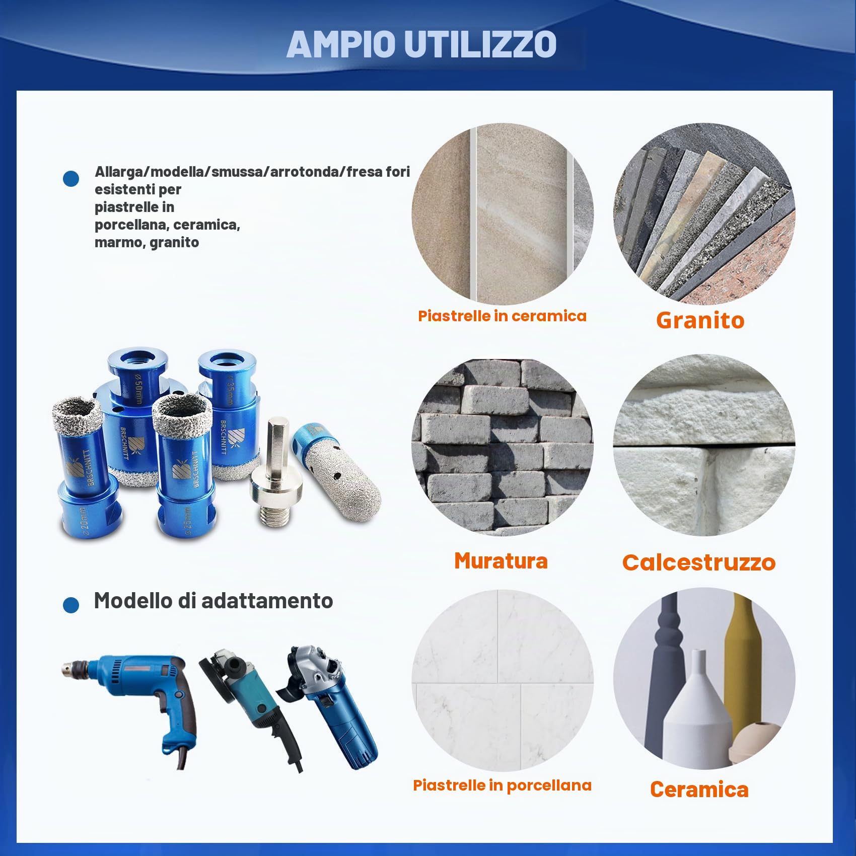 Set di punte diamantate per piastrelle - 20/25/35/50mm Punte diamantate e fresatrice diamantata da 20mm con adattatore