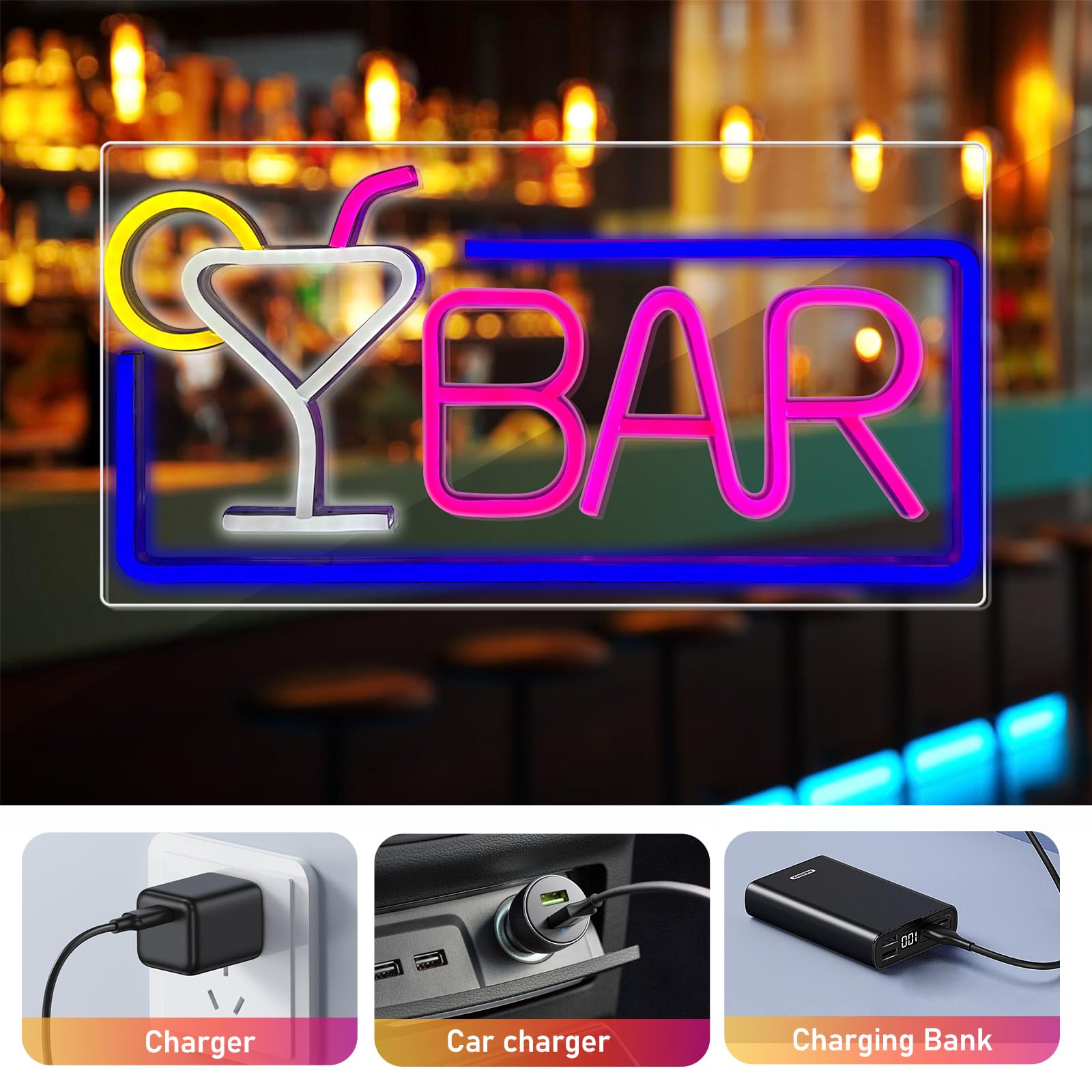 SUNOYA Placa de neón LED para bar, señalización para pubs, decoración de pared, 42 x 22 cm