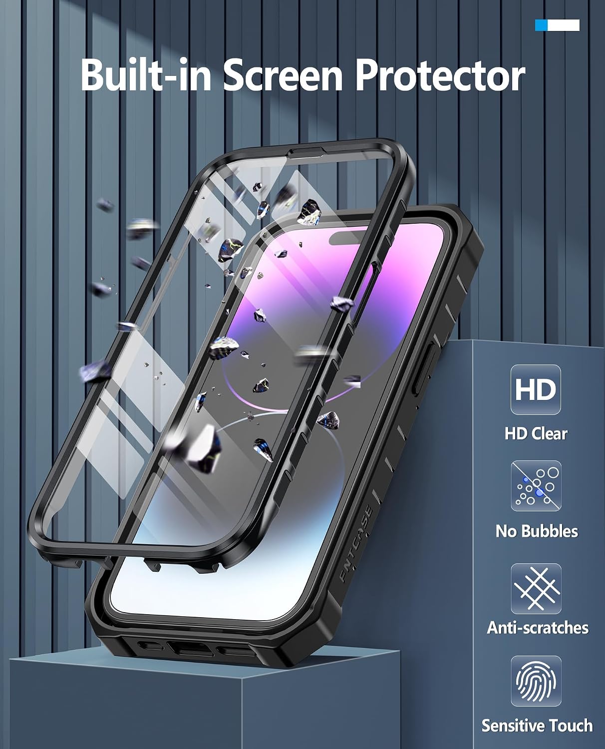 FNTCASE for iPhone 14 Pro Case with Built-in Screen Protector Black | Kickstand, 20FT Military-Grade Drop Protection, Anti-Slip Matte Textured, Rugged Heavy Duty Shockproof TPU Protective Cover