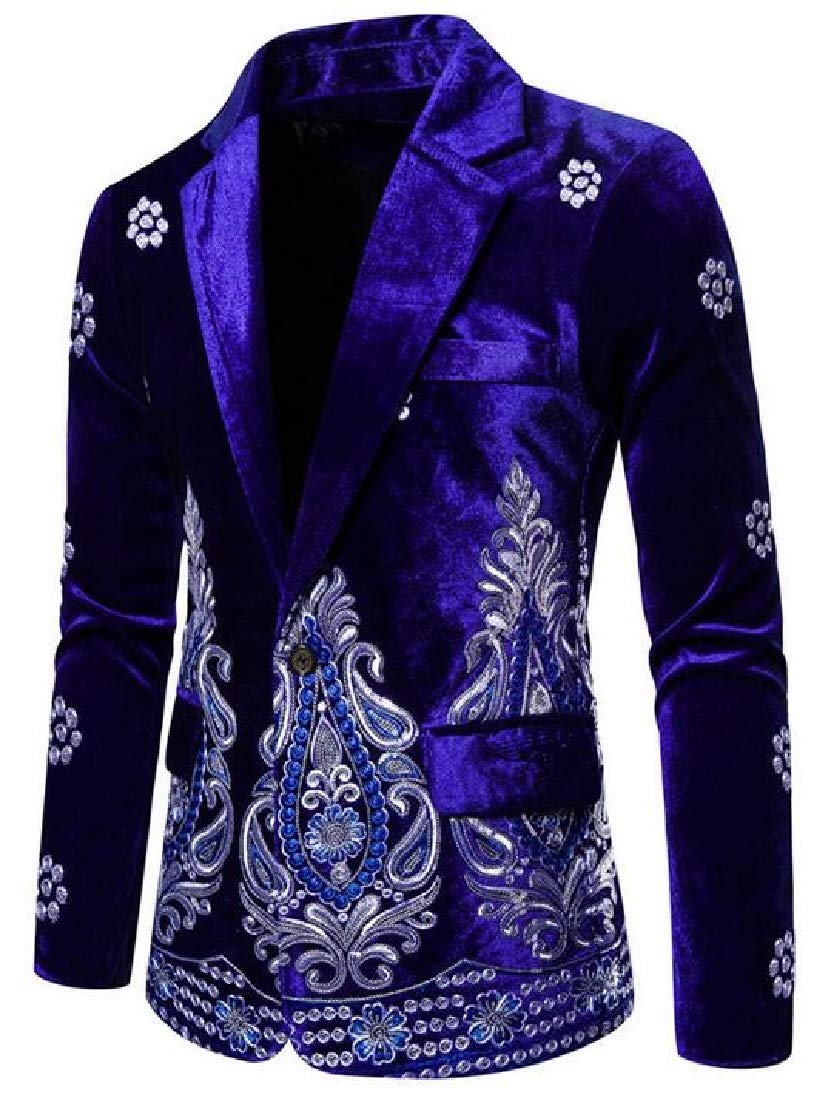 SELX Men Blazer Jackets Embroidery Loose Pleuche 1 Button Blazer Jacket Suit Coat 1 2XL