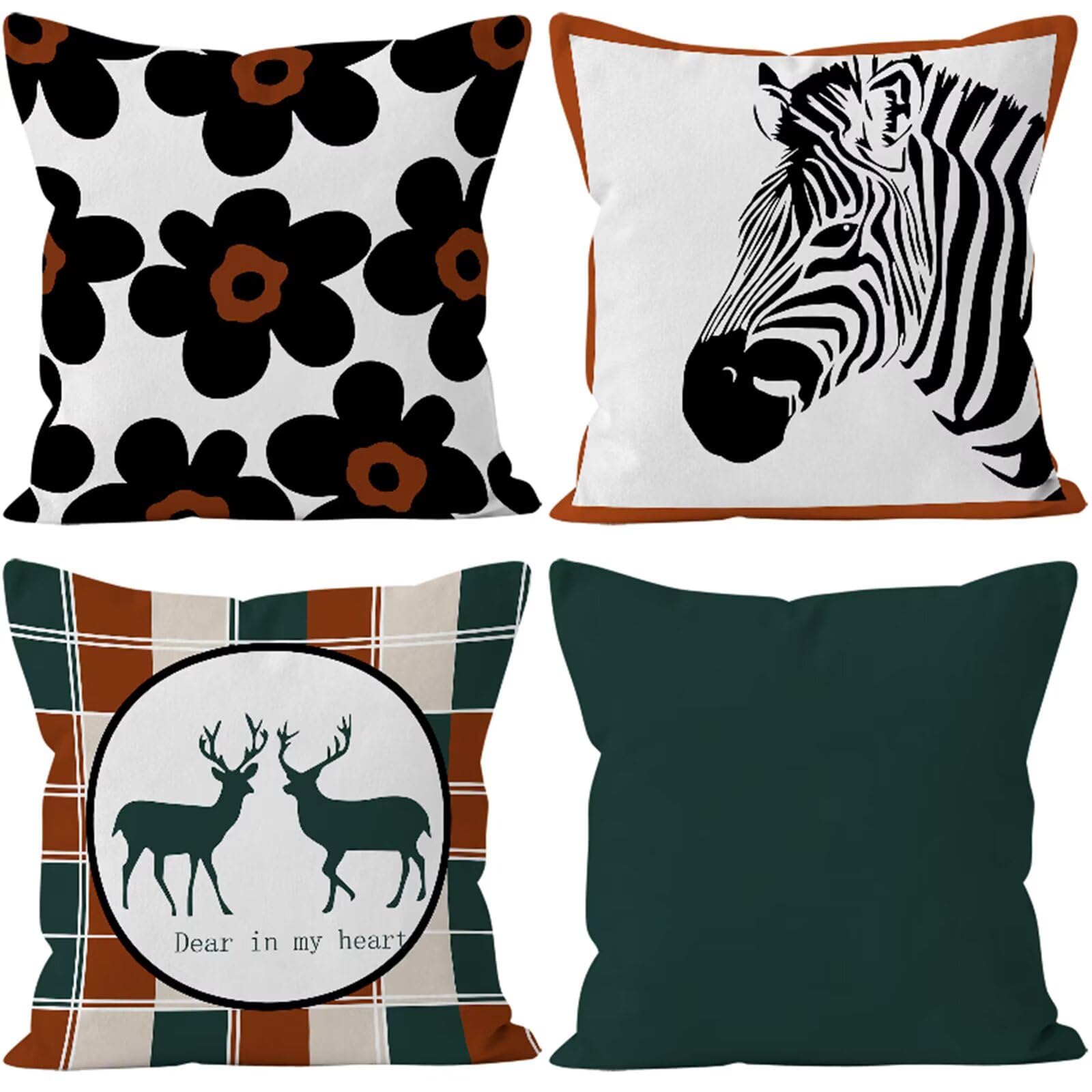 Juego de 4 Funda Cojin 80x80cm Fundas Cojines Sofa Moderno Doble Cara Suave Cojines Exterior Impermeable Flores Cuadrado Funda de Almohada para Sofá Coche Cama Sillas Cojines Decorativos S-5037