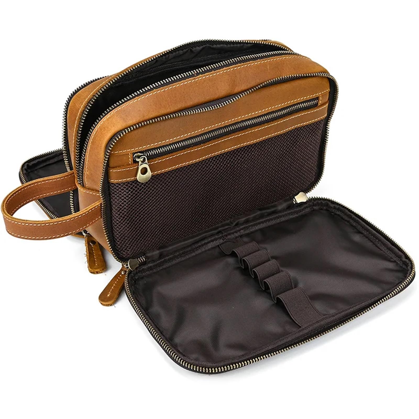 Borsa Trucco Professionale Borsa for cosmetici Custodia for doccia portatile for trucco da uomo in vera pelle viaggio impermeabile per viaggio trucco organizzazione beauty(Red(30CM))