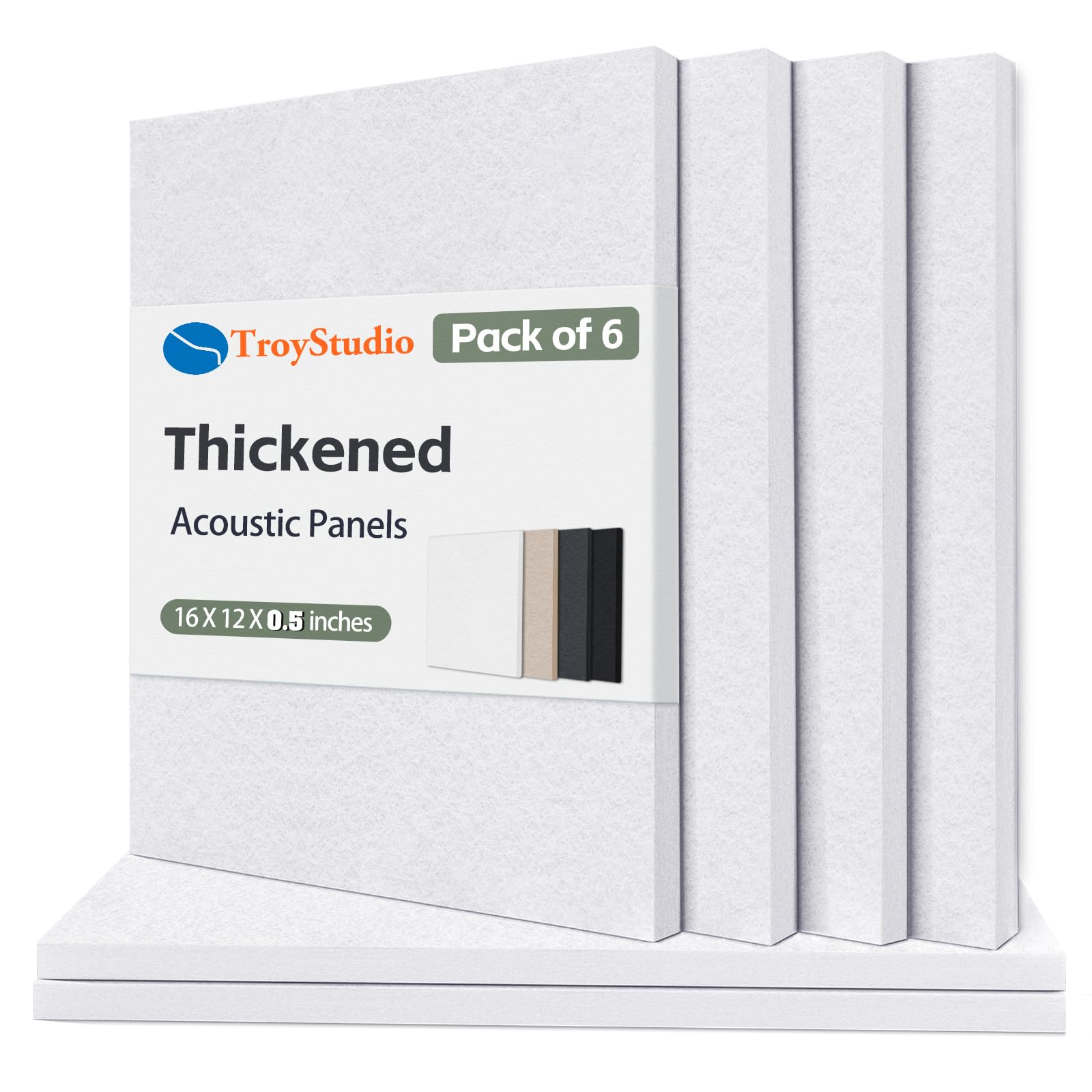 TroyStudio Thickened Acoustic Panels, 16 x 12 x 0.5 Inches Pack of 6 Felt Wall Decor Tiles Sound Absorbing Board, Noise Reverb Echo Dampening Soundproof Padding for Door Music Recording Home Studio