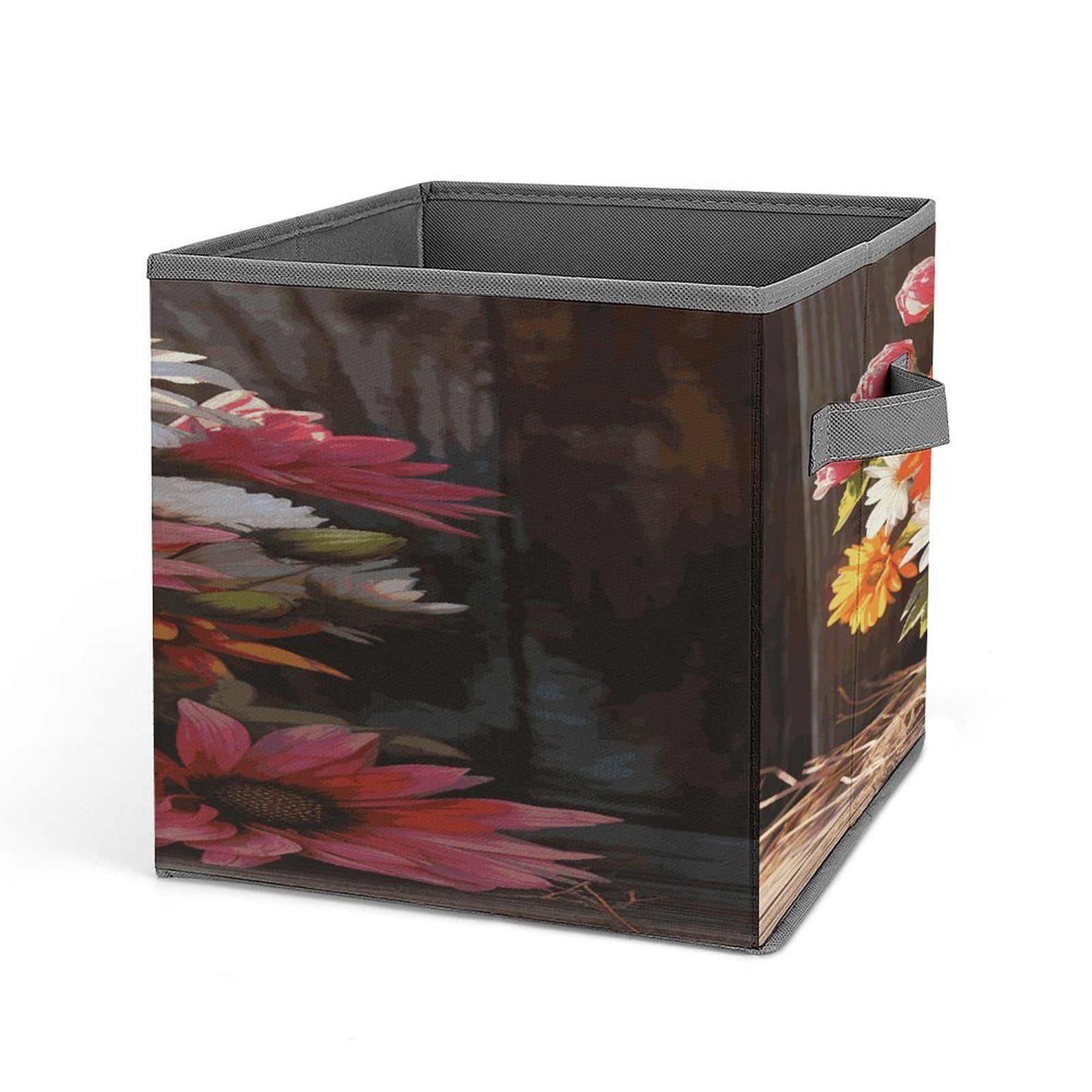 Fodpand Style Farm Fresh Flowers Spring Storage Cubes Foldable Decorative Fabric, Storage Bins Baskets With Handles, Closet Organizers And Storage For Home, Office,Closet, Clothes
