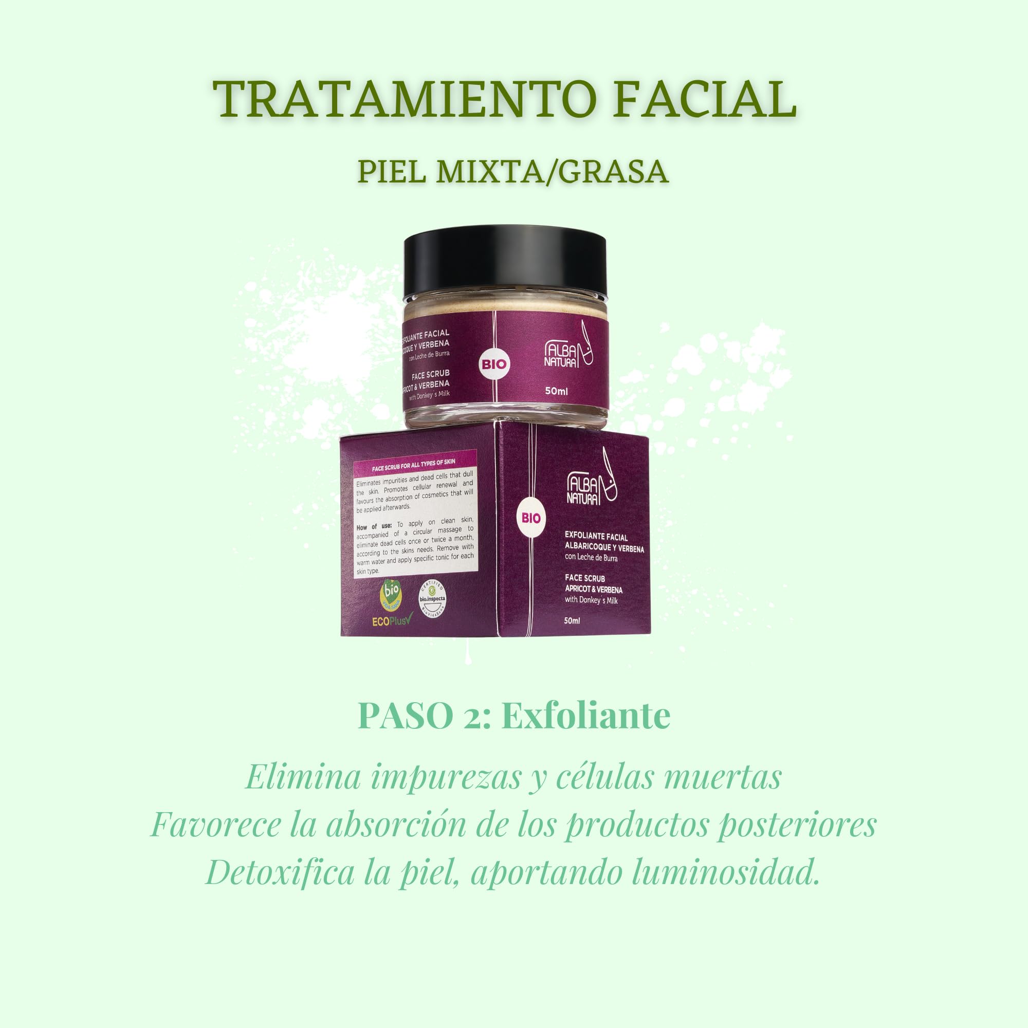 Pack de Tratamiento Facial Piel Grasa y Mixta - Contiene Jabón con Leche de Burra, Exfoliante y Crema Facial - Hidratación y Limpieza - ALBA NATURA