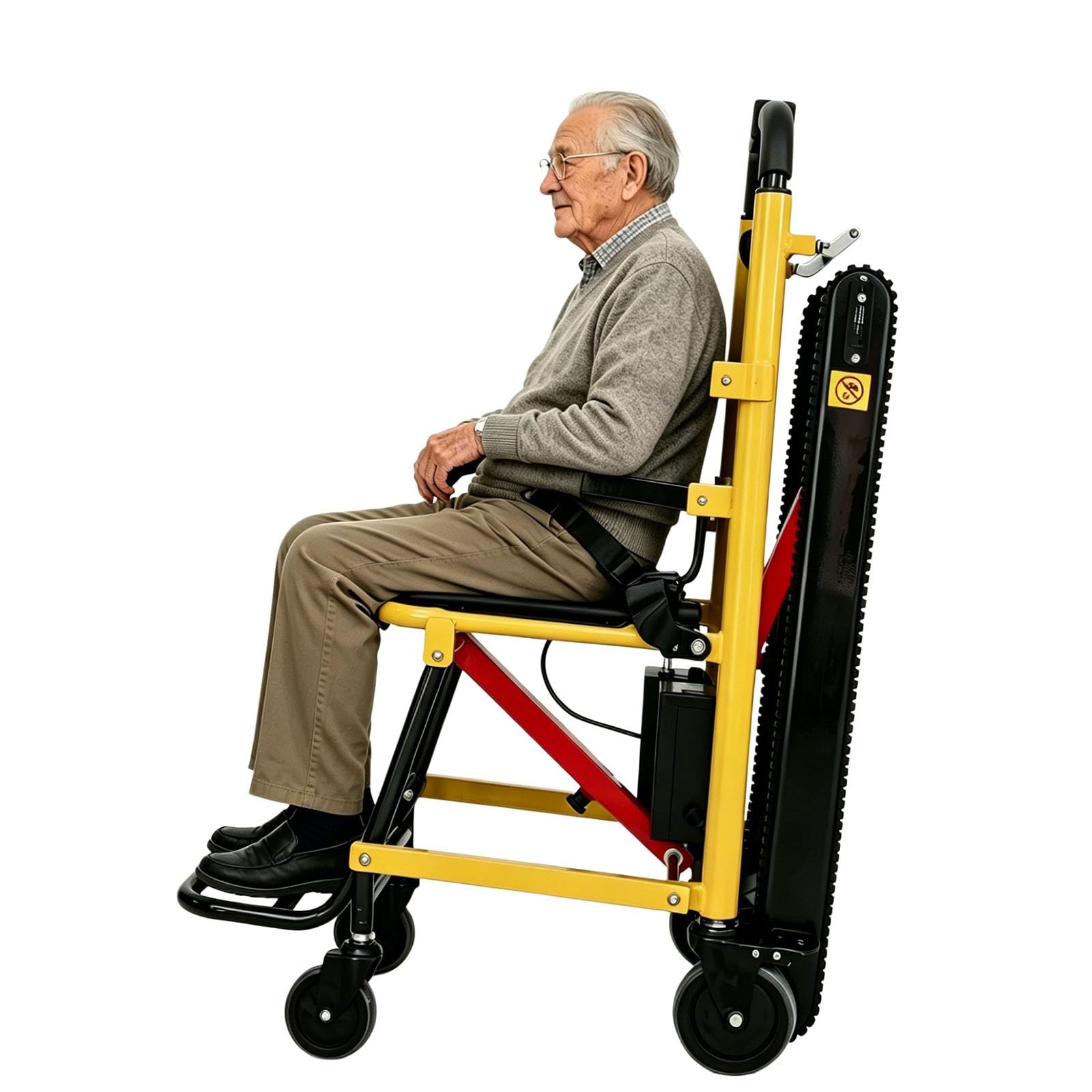 Montascale,Sedia Pieghevole E Portatile per Scale,Peso Netto 19 kg,Telaio in Lega di Alluminio,Carrozzina Saliscale,Portata di Sicurezza 100 kg,Adatta agli Anziani Yellow