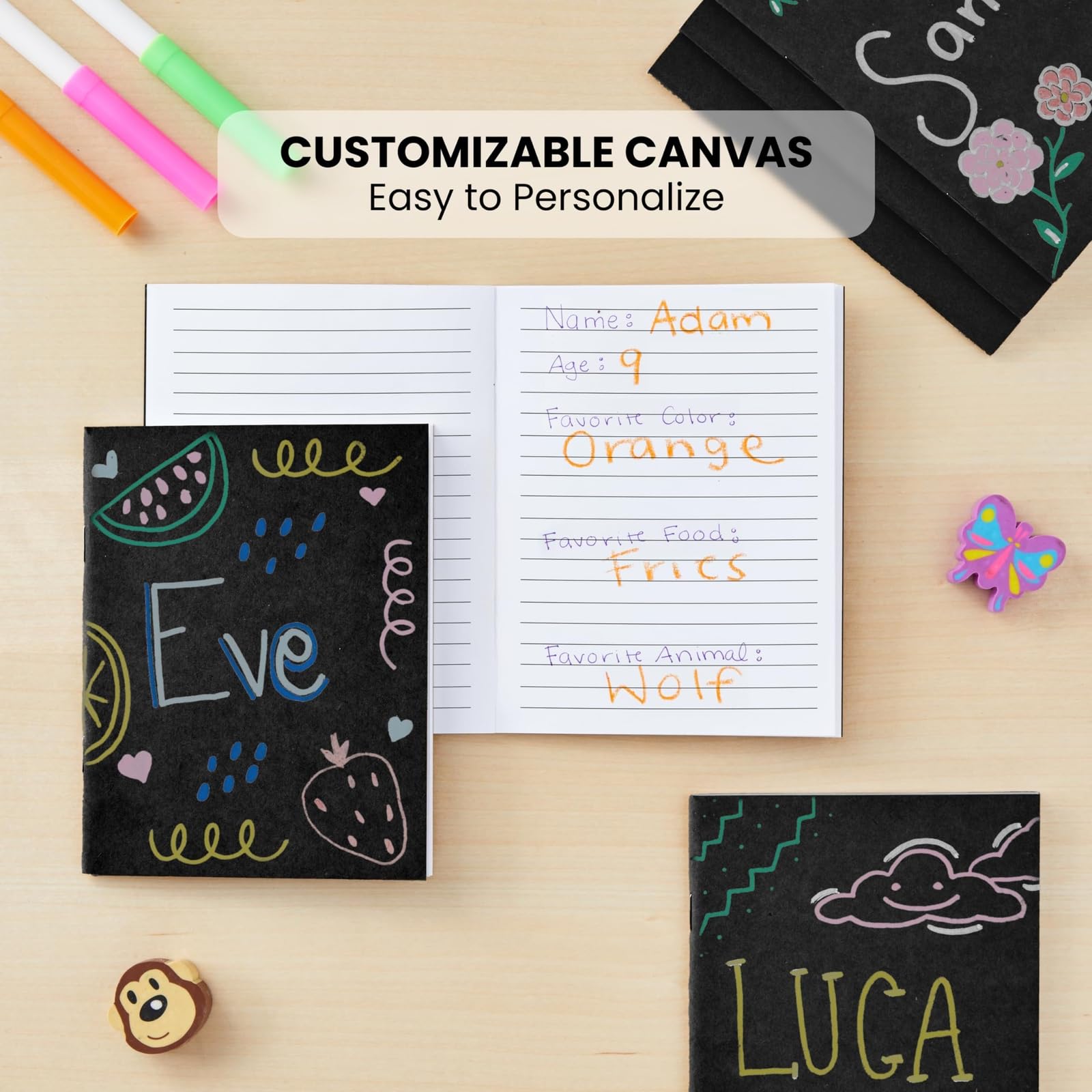 Confezione da 48 piccoli quaderni a righe, copertina in carta kraft nera, 10,9 x 14,2 cm