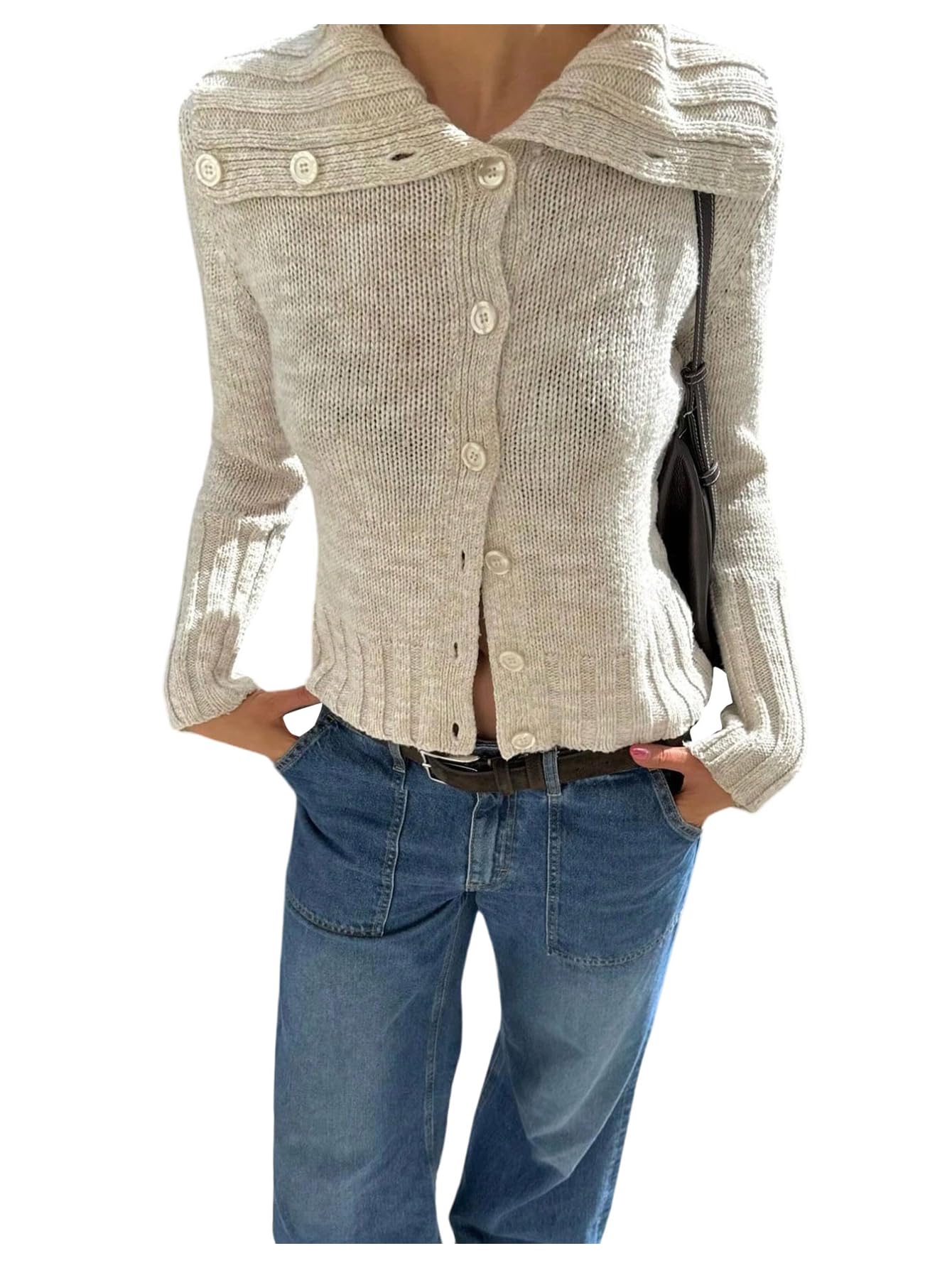 Womens Button Down Cardigans V Neck Long Sleeve Sweaters Dressy Tops