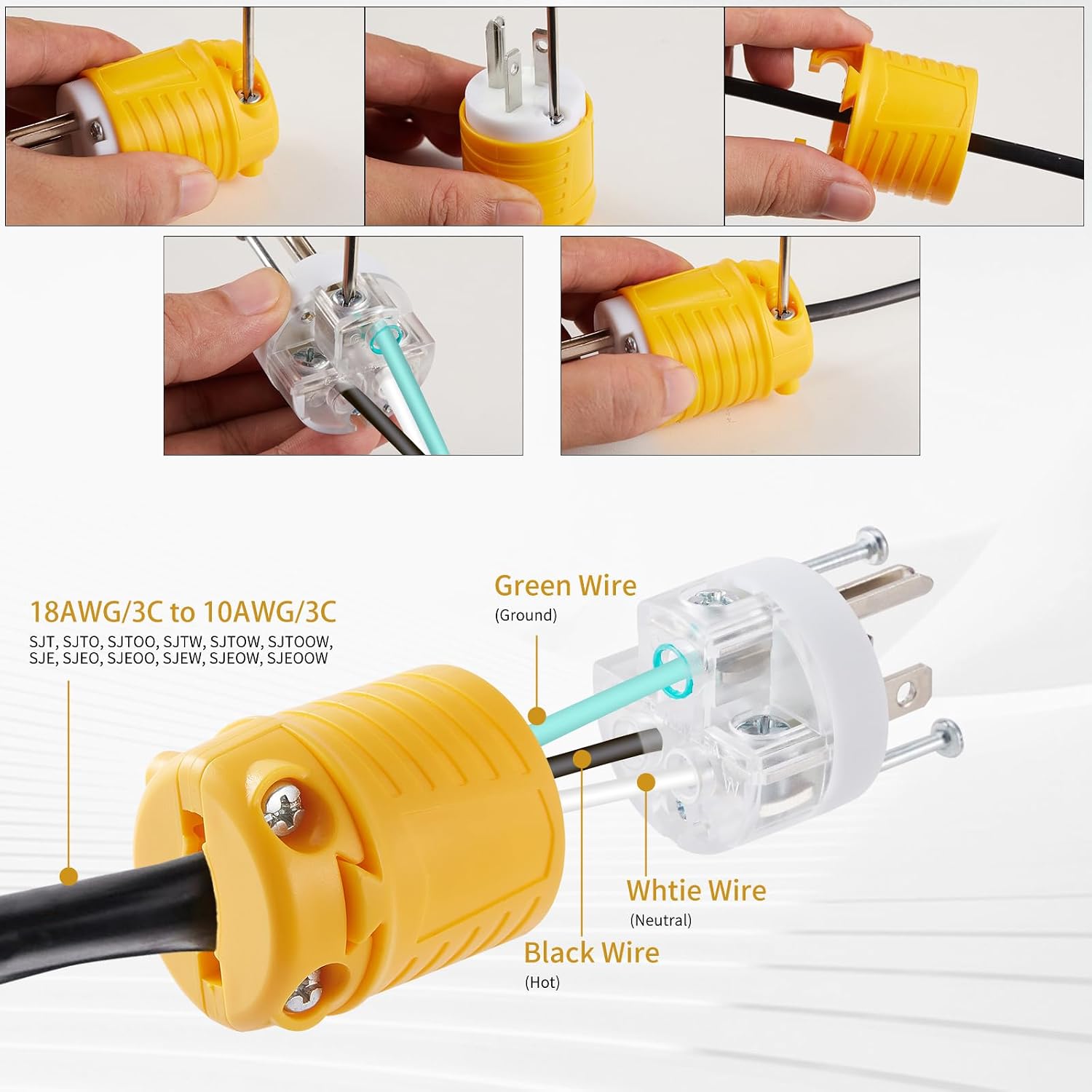 20 Amp 125 Volt Electrical Replacement Female Plugs 10PCS, NEMA 5-20R Extension Cord Female Connector Ends, 2 Pole, 3 Wire Grounding, Industrial Grade, Straight Blade, Heavy Duty, ETL Listed