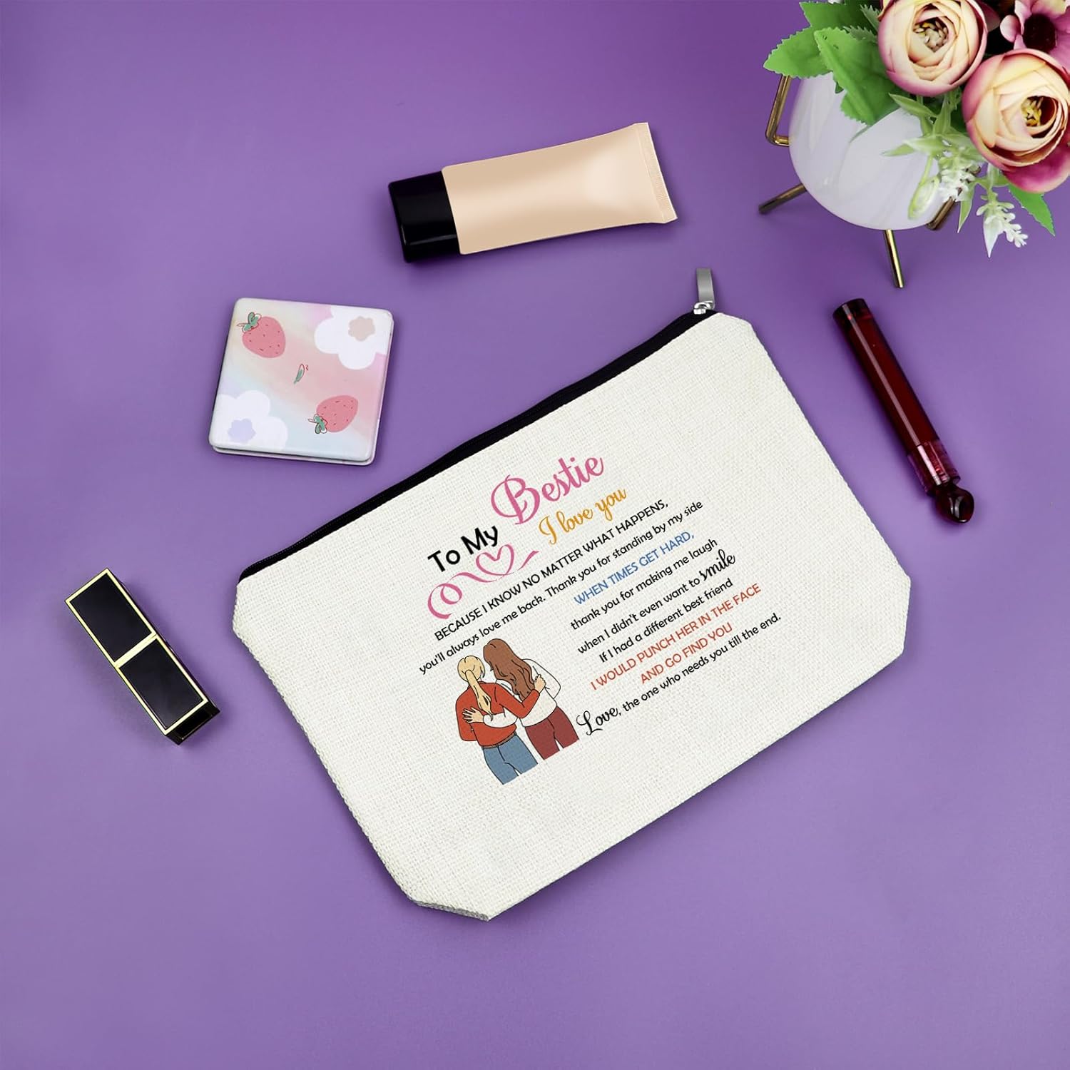 Bestie Gifts for Women Makeup Bag Unique Friendship Gift for Women Best Friend Birthday Gifts for Bestie Soul Sister Friend Cosmetic Bag with Zipper Anniversary Christmas Graduation Gift Travel Pouch - Image 7