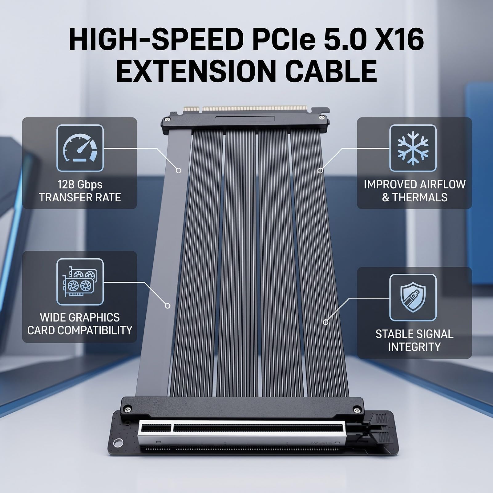 PCIe 5.0 Extension Cable 200mm Shielded Flexible Riser