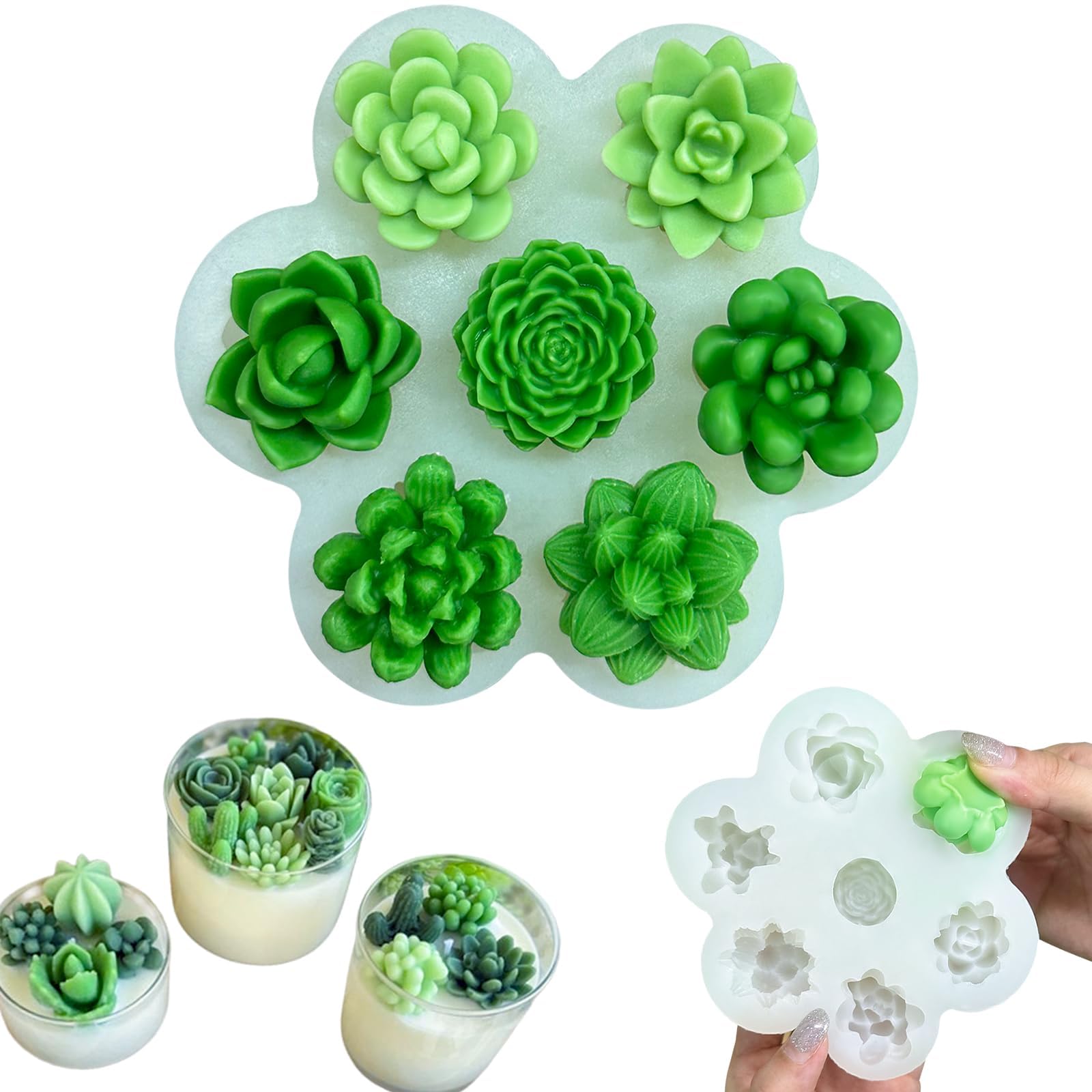 7 Pcs Succulent Fondant Molds 3D Silicone Cactus Succulents Leaves Moulds Succulent Plants Resin Molds Grow Plant Cupcake Cookie Baking Decorating Moulds for Summer Birthday Party DIY Candy, White