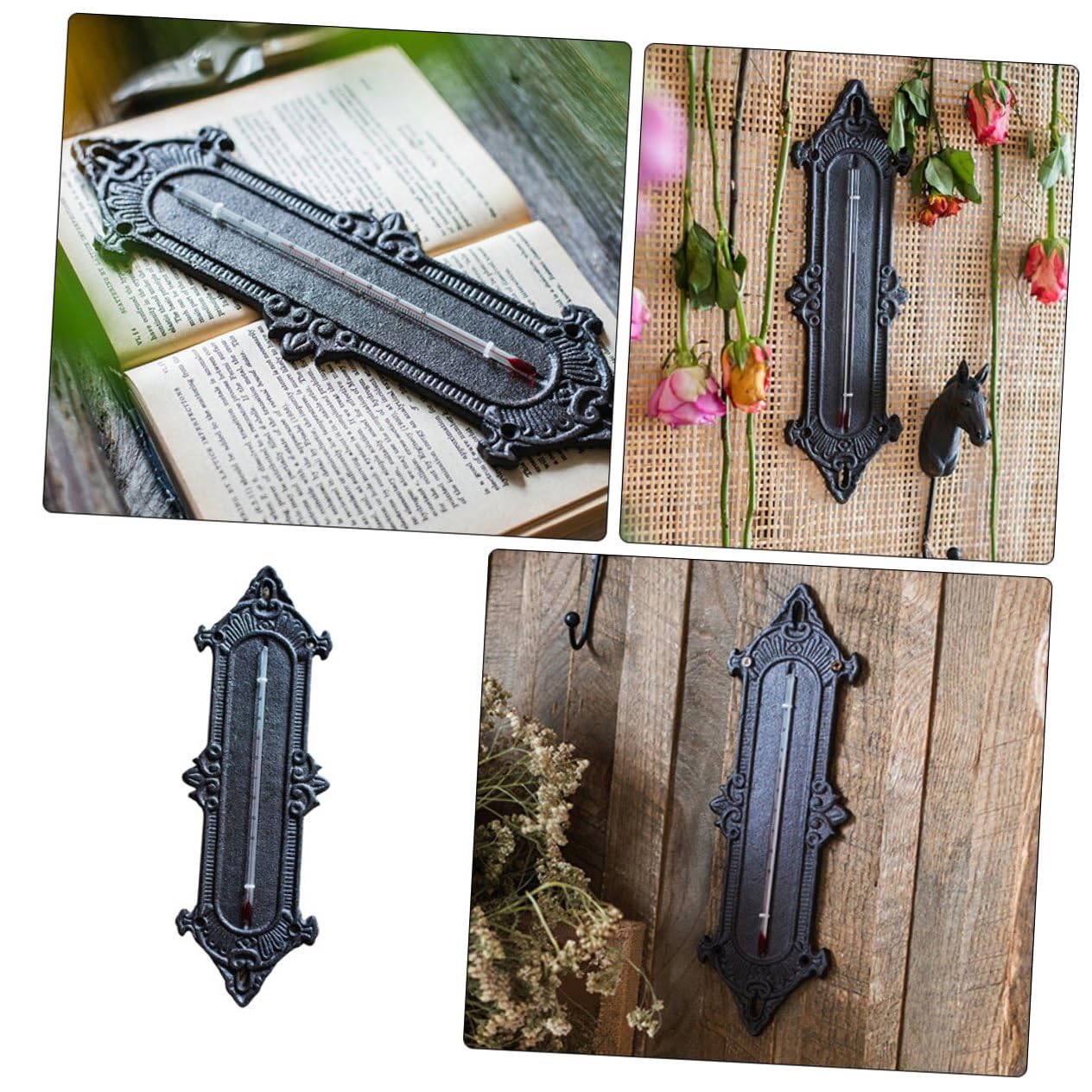 Ciieeo Wandthermometer Klassische Wandmontage für Innenbereich aus Schmiedeeisen Robustes Dekoratives Heimthermometer mit Hygrometer Schwarz für Garten und Wohnraum