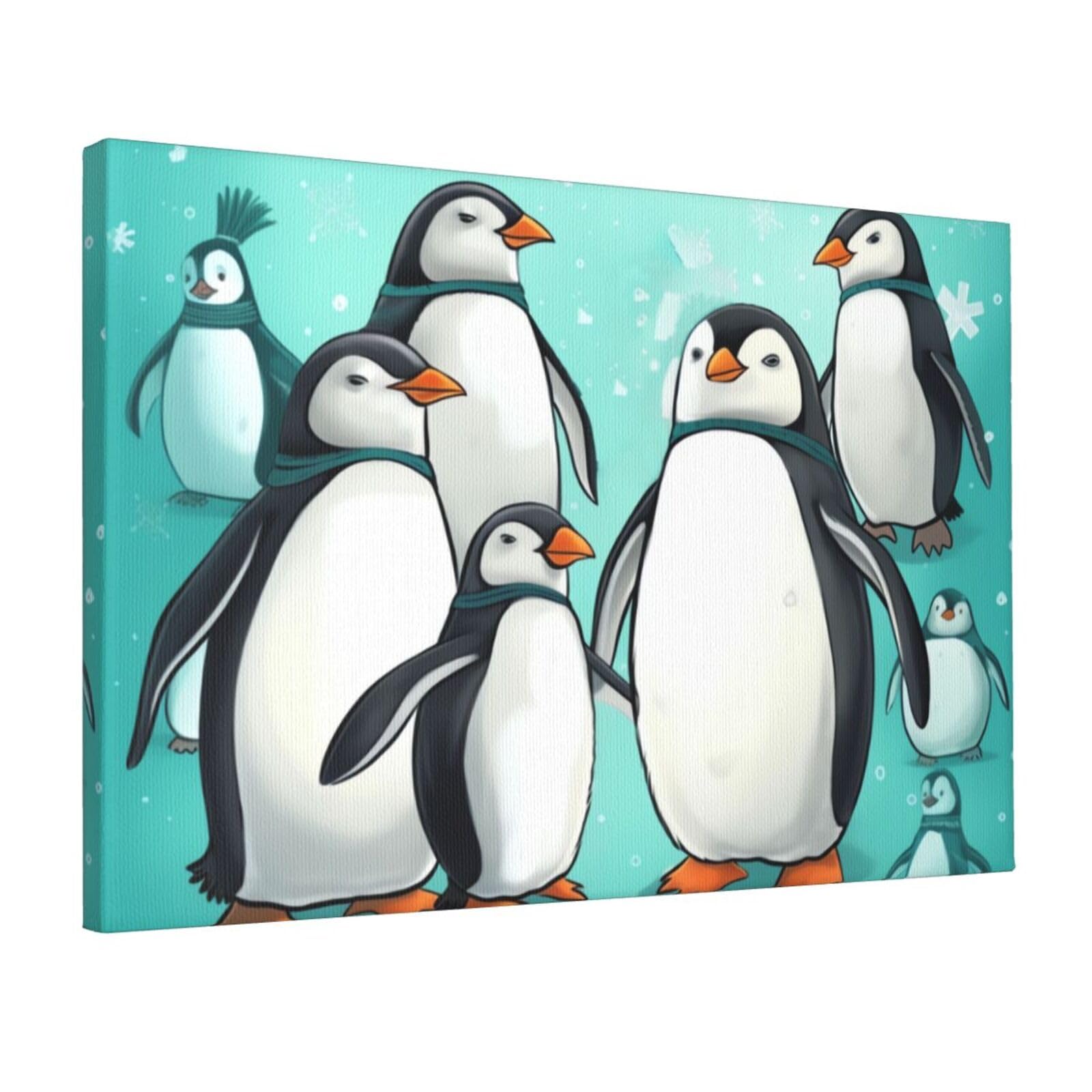 KLOPH Cute Penguins Canvas Wall Art for Living Room 12"x18" Modern Artwork Painting for Bathroom Hanging Canvas Prints Aesthetic Wallart for Bedroom Kitchen Office Wall Decor