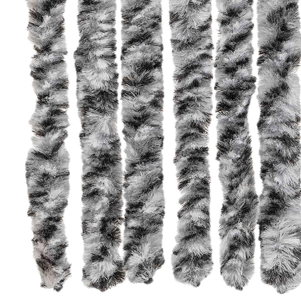 Zanzariera per porta, in ciniglia, grigio, nero, bianco, 56 x 200 cm, per casa, roulotte, camper, silenziosa, rimovibile, con ganci