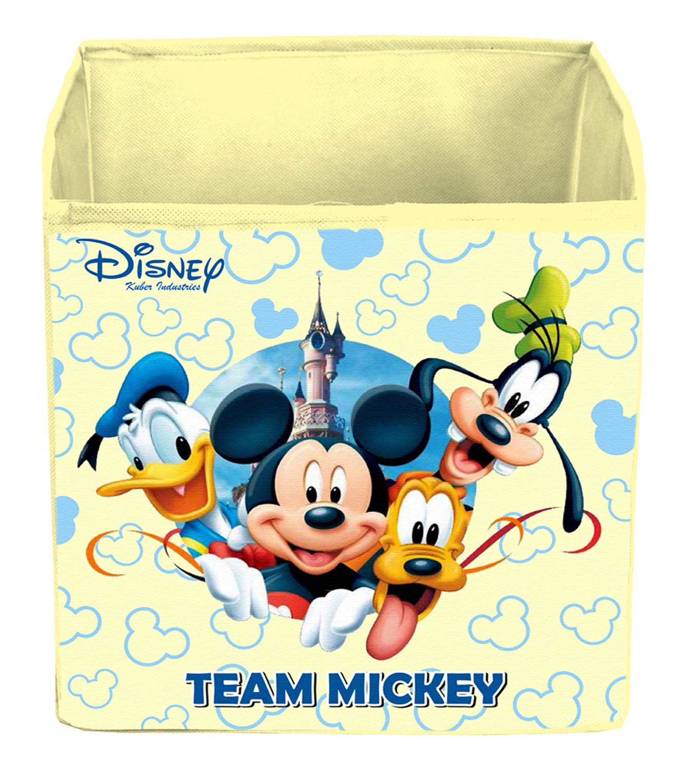 Kuber Industries Disney Print Włóknina, 4 sztuki, składana kostka do przechowywania zabawek, książek, butów pudełko do przechowywania z uchwytem, bardzo duże (szare i kremowe) - KUBMART16218