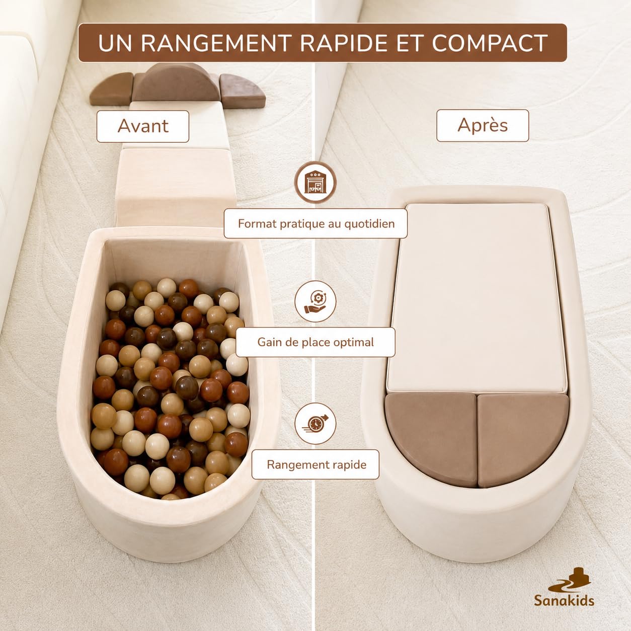 Juego de 6 unidades de espuma con piscina de bolas (bolas no incluidas), módulo motricidad para bebé, con fundas de terciopelo extraíbles y lavables, juguete educativo
