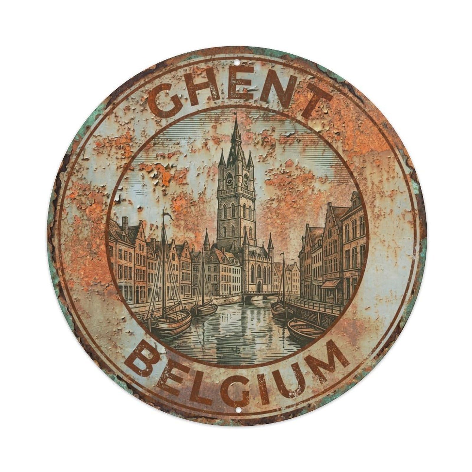 Galvaxio Style Vintage Travel Belgium Ghent Metal Tin Sign