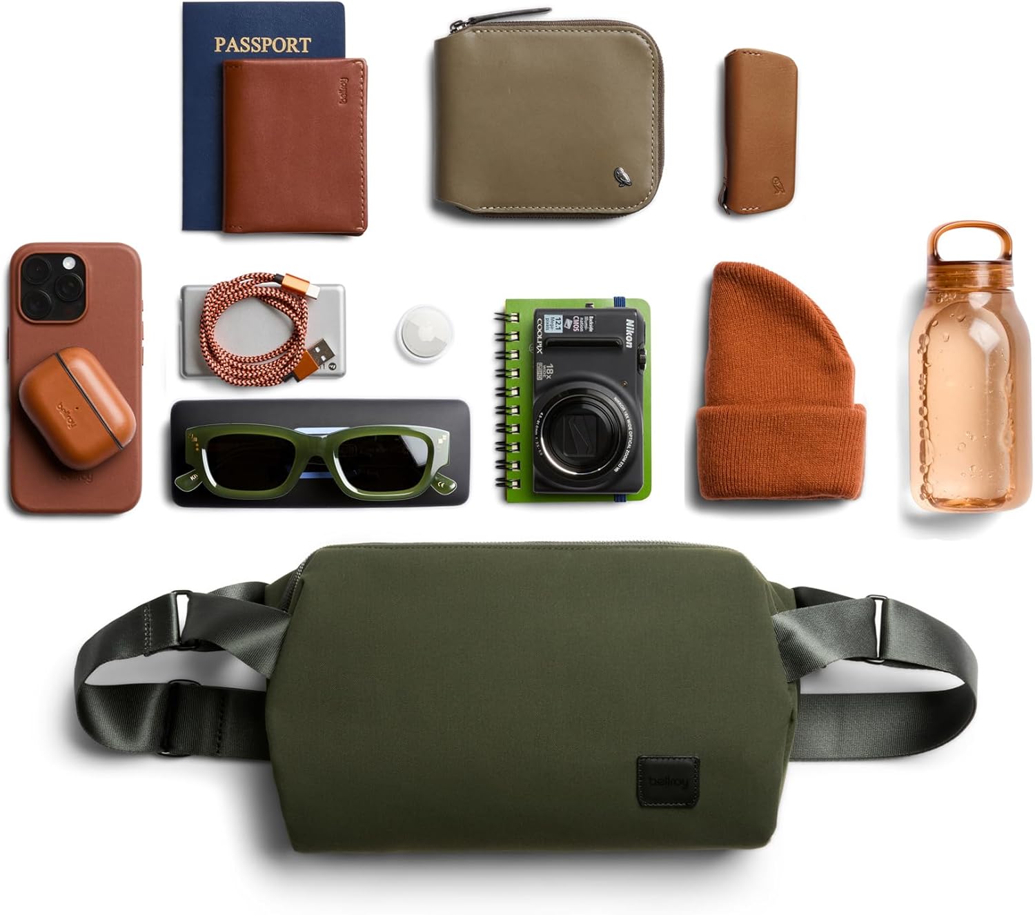 Bellroy Classic Sling (everyday 7 liter minimalist crossbody bag with internal organization, adjustable crossbody strap, and auto-compression system) - Olive - Image 7