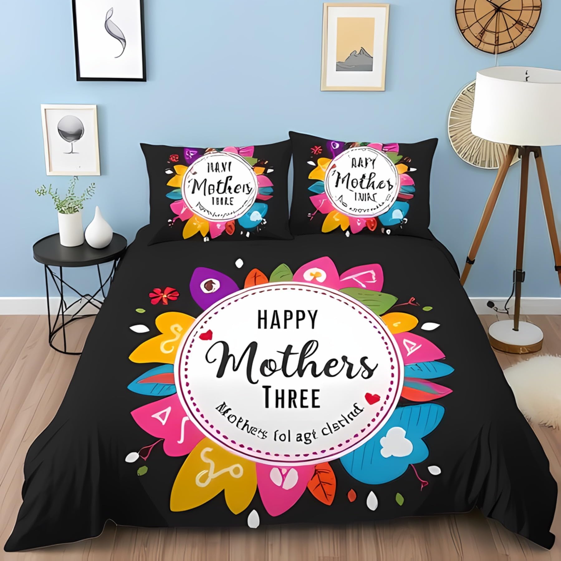Housse de couette 260x240 rouge et noire avec 2 taies d'oreiller motif cœur d'amour