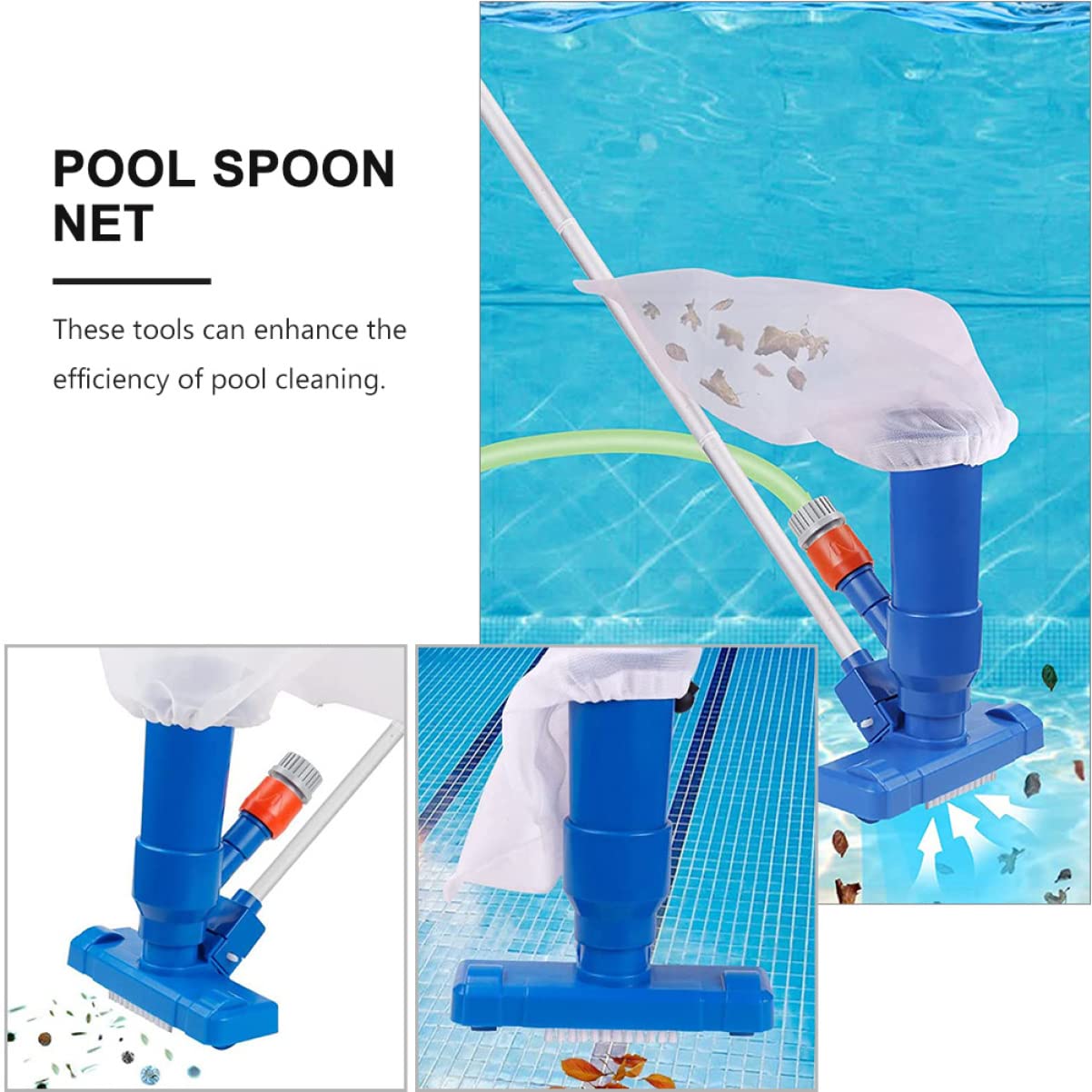 Épuisette de Piscine Camping 1 Set avec Tige Aluminium, Bleu, Plastique