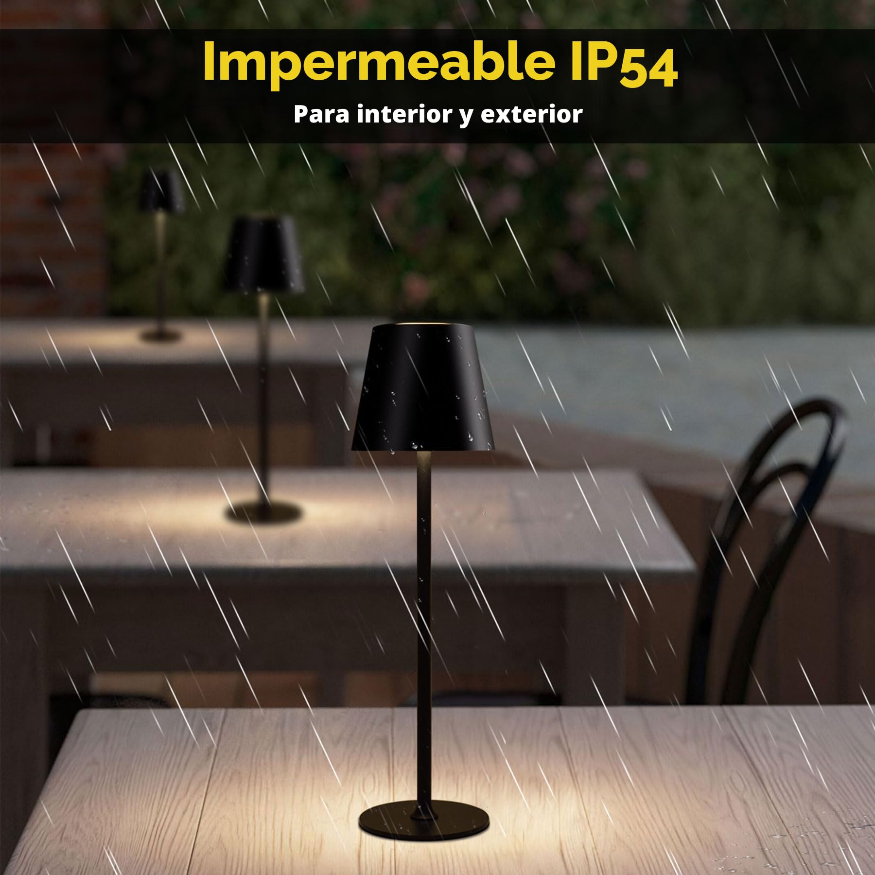 2 x Lámpara de Mesita de Noche sin Cable, 5W, 5200mAh, 3 Modos | 2700K-6000K, Duración de 8 a 48 Horas, Recargable por USB-C, IP54, Portátil para Dormitorio, Bar, Patio, Corte de Luz