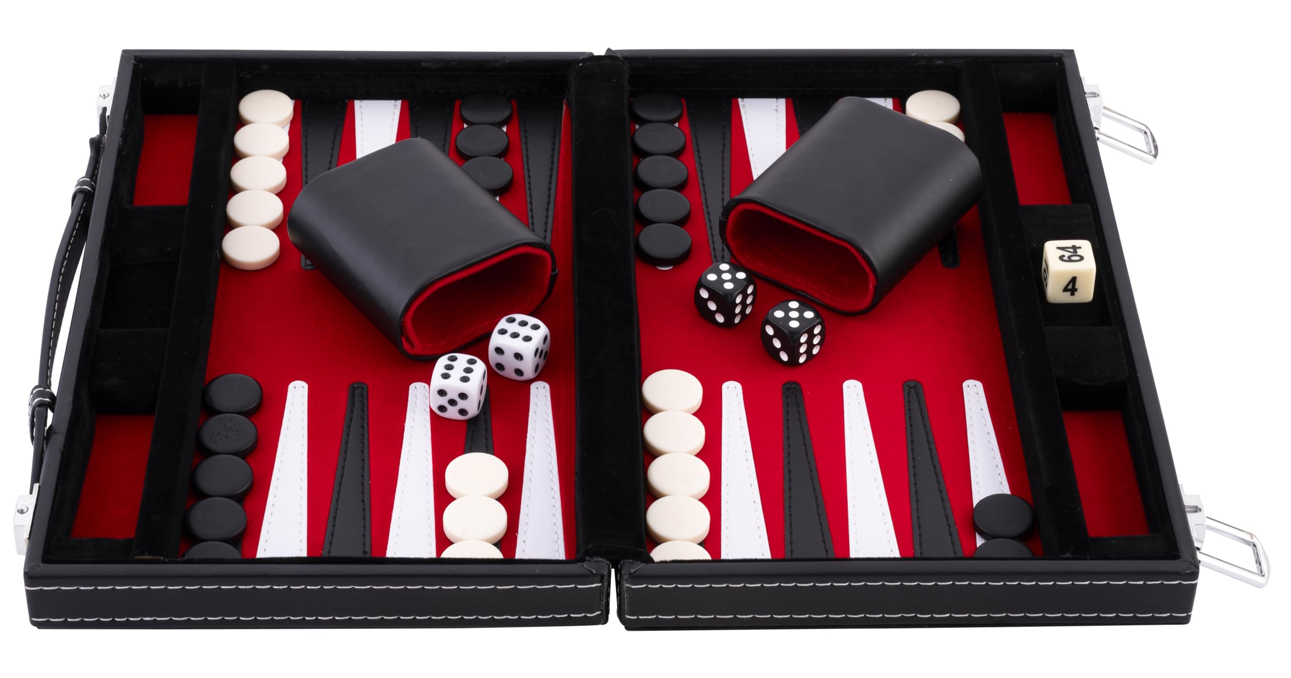 Engelhart - 250513 - Valigetta Backgammon 30 cm (11 Pollici) - Similpelle Rossa/Nera/Bianca con Interno in Velluto - Gioco da Tavolo Portatile per 2 Giocatori - Dai 6 Anni in Su