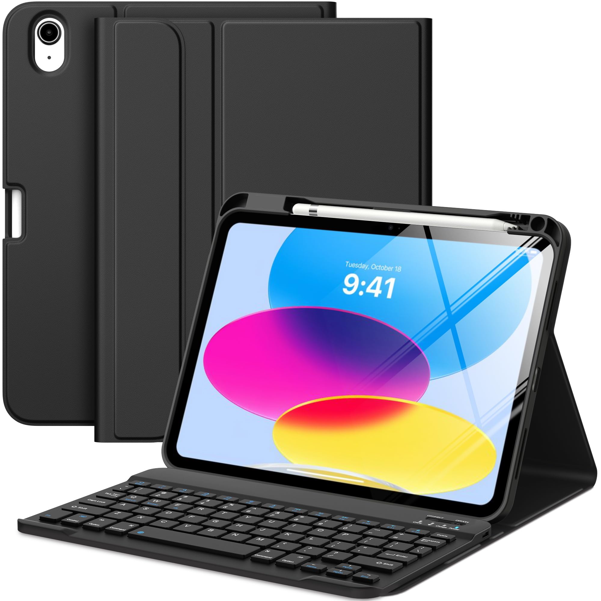 MoKo for iPad (A16) 11th Generation Case with Keyboard 11 inch 2025, iPad 10th Generation 10.9 inch Case with Pencil Holder, Multi-Angle Detachable