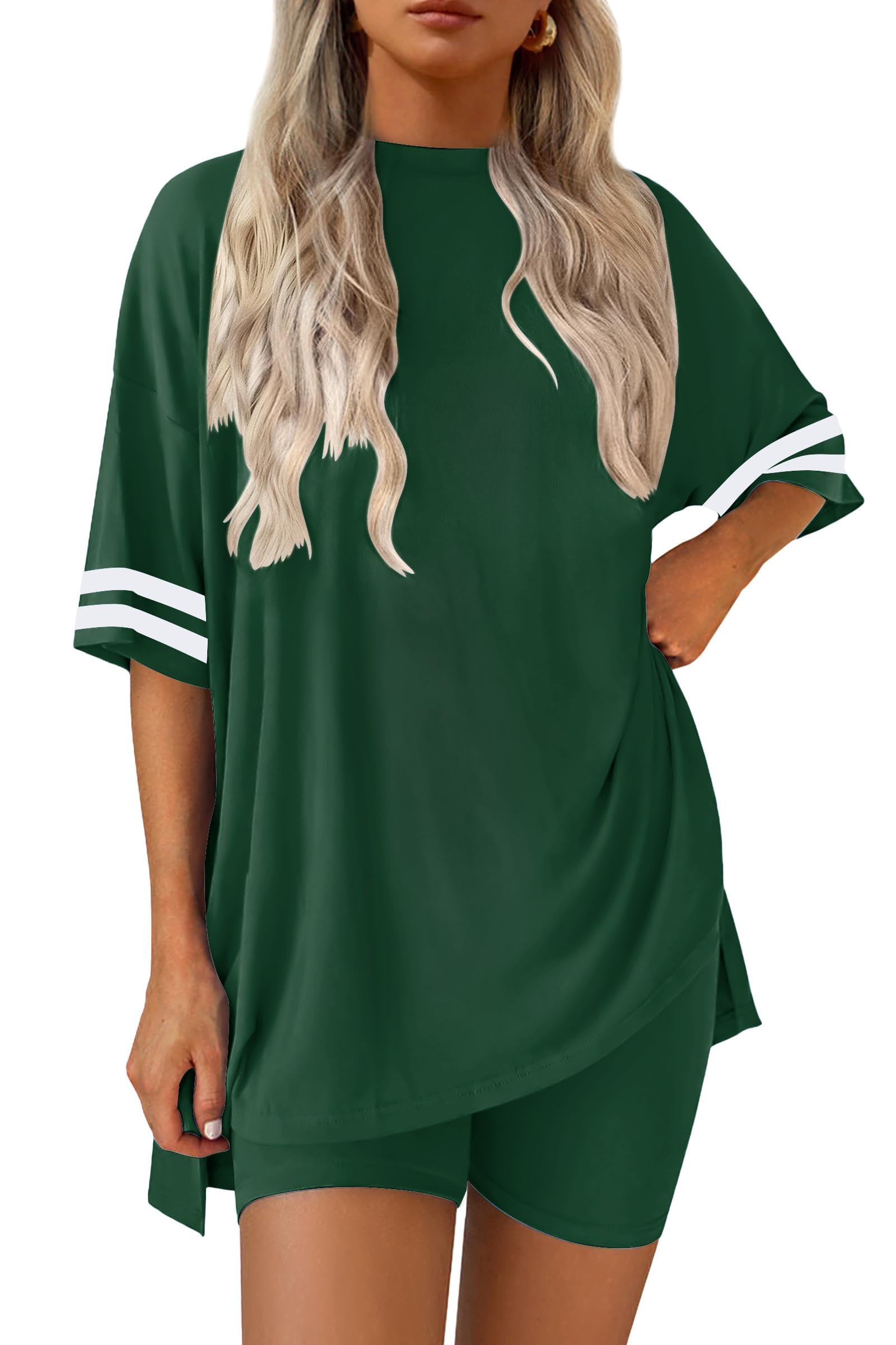 Ekouaer Womens Pajamas Casual 2 Piece Short Sleeve Biker Shorts Lounge Set