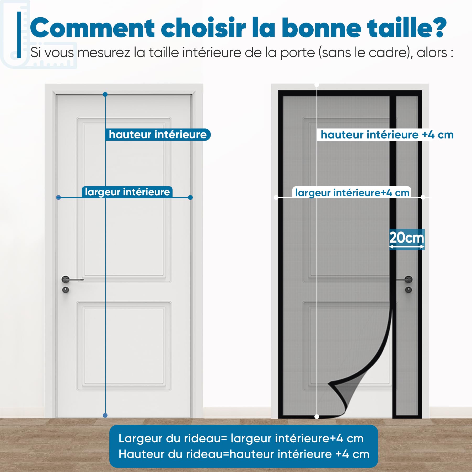 Sekey Moustiquaire Porte Résistant à Griffes de Chat, Moustiquaire Magnétique Ouverture Latérale Rideaux en Fibre de Verre, Balcon Anti Insectes, Installation Facile, 140x230cm