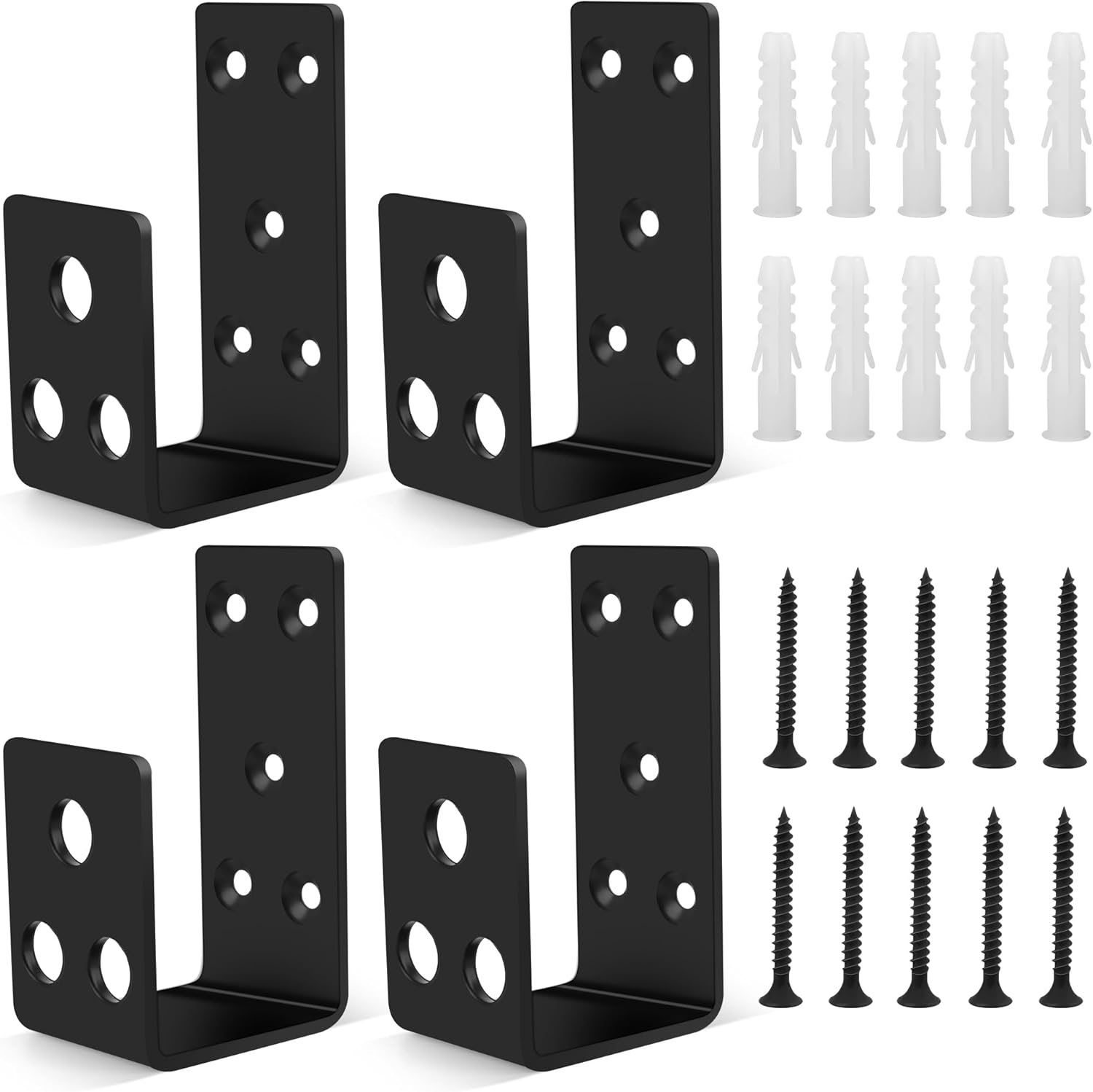 2x4 Door Barricade Brackets, Catcan Heavy Duty Door Barricade Security Bar U Bracket for Home, Garage, Barn, Shed, Garage, Gate Security (4)