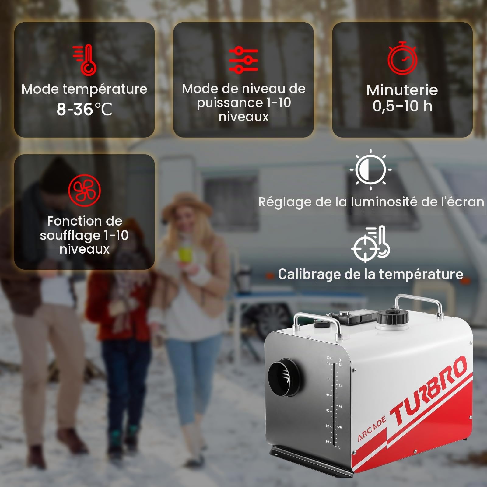 TURBRO Chauffage Diesel, 8kW, Réservoir de 5L