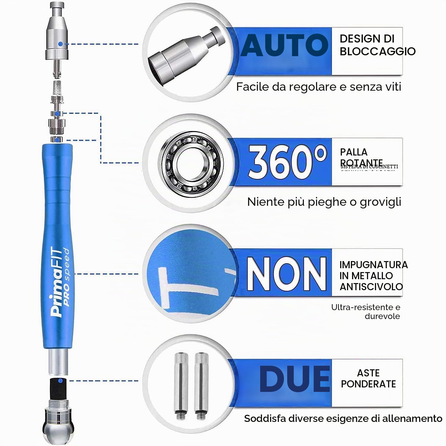 PrimaFIT Pro Speed Corda Per Saltare Professionale Con Pesi, Corda Salto Crossfit Pesante Regolabile Jump Rope Boxe, Cuscinetti a Sfera, Autobloccante, Alluminio, Perdita Peso,2 Cavi d'Acciaio & Borsa
