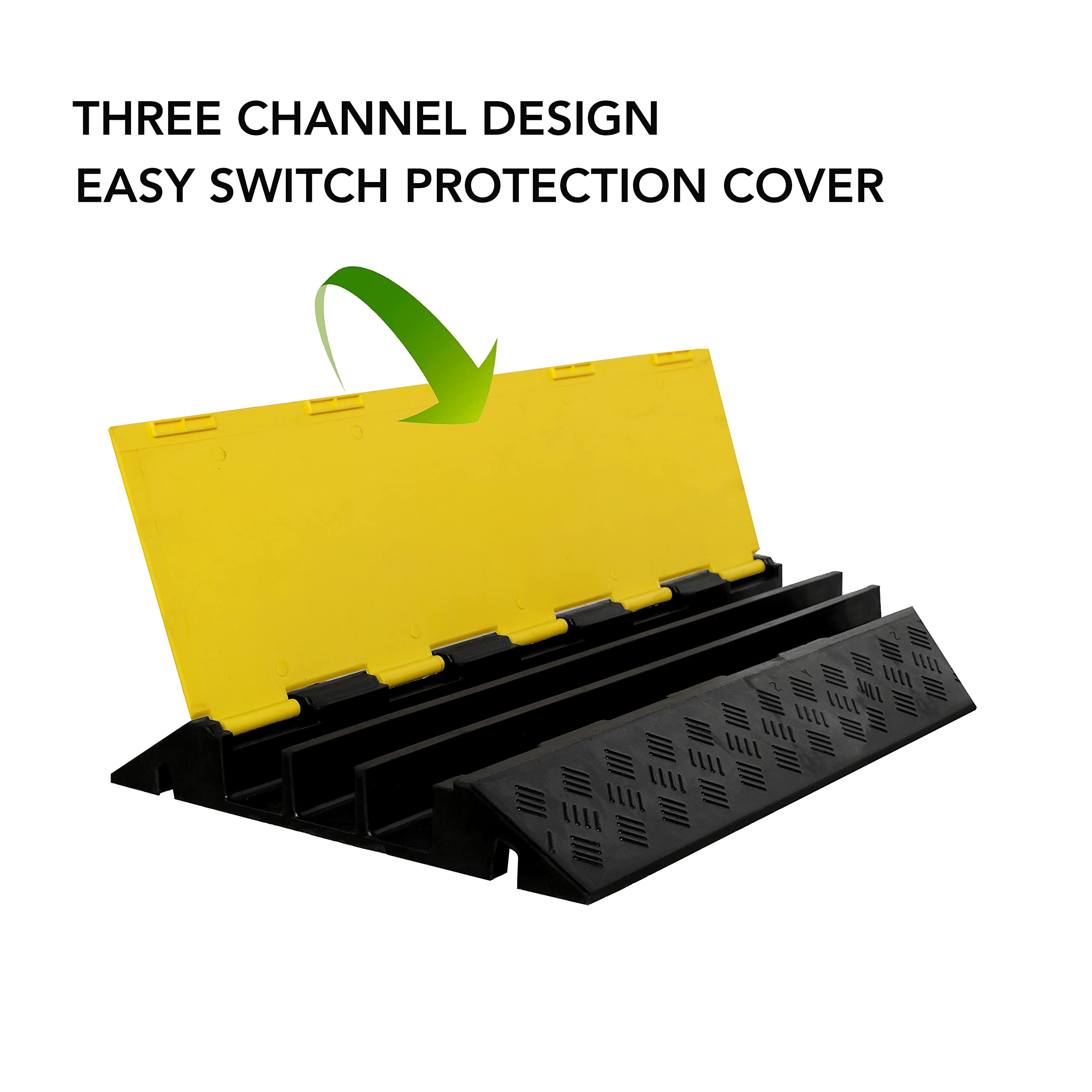 Rampa de goma para cable de 3 canales, protector de cable de manguera para exteriores, capacidad de carga de 22000 libras, cables de alimentación, cubierta de cable de extensión, tope de