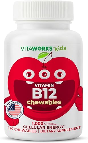 Tabletas masticables de vitamina B12 de 1000 mcg para niños, sabroso sabor natural a cereza, vegano, sin OMG, sin gluten, sin nueces, suplemento