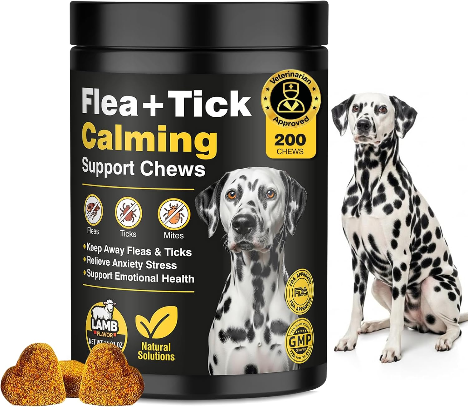 Dog Flea and Tick Treatment Chewable with Calming Supplements 200 Count Oral Fleas Ticks Chewables Support Suitable for All Breeds Ages Reduces Anxiety, Itch, and Sleep Support - Lamb Flavor