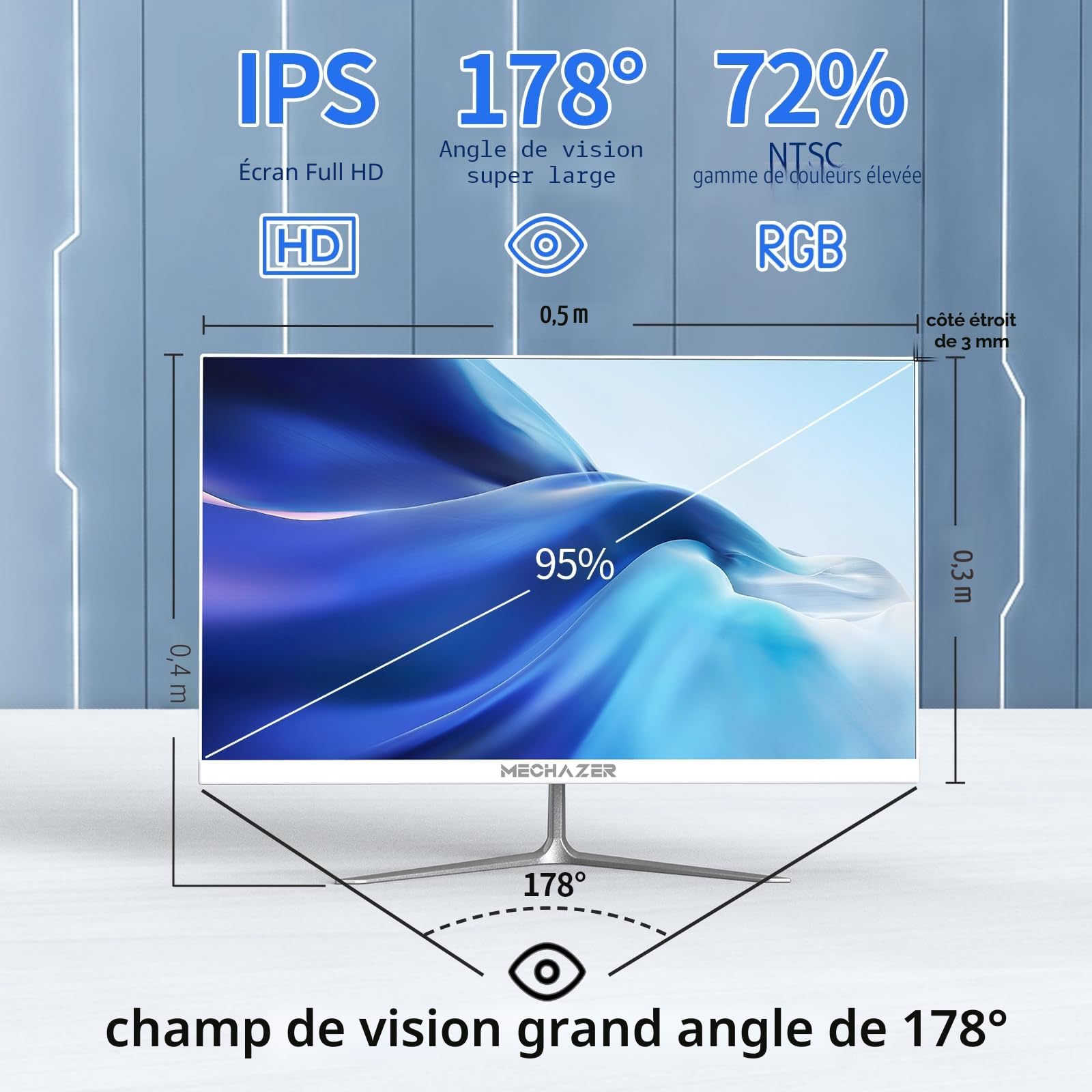 MECHAZER Z3 PC Ordinateur de Bureau Tout-en-Un 23,8 Pouces Intel N5095 Windows 11 Pro, 8 Go DDR3, 512 Go M.2 SSD, 2,4 G / 5,0 G WiFi Bluetooth (Clavier et Souris QWERTY gratuits)