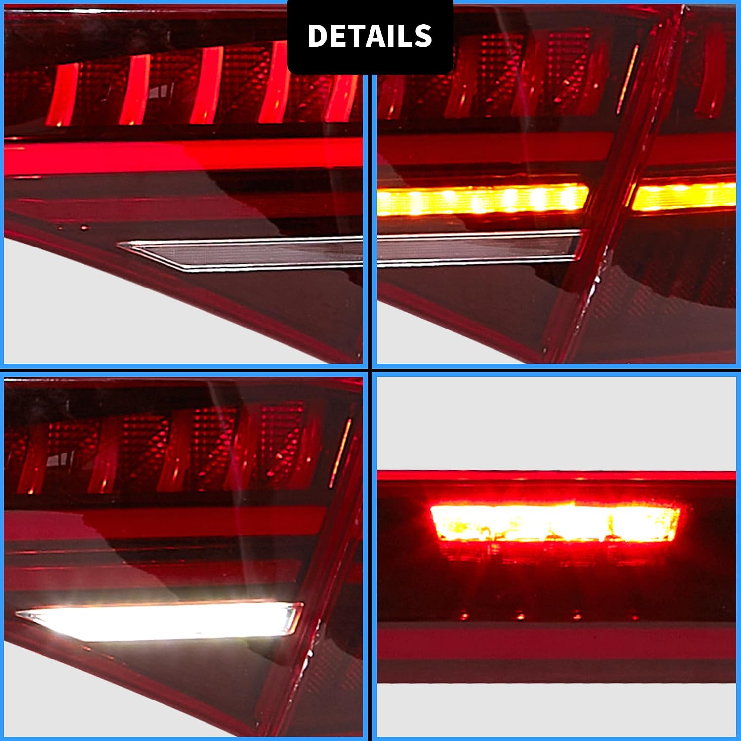 VLAND Led Tail lights Compatible with 11th Gen Accord 2023 2024 Full Led Rear Lamp Assembly w/Amber Sequential Turn Signal w/Animation Indicator Red Lens