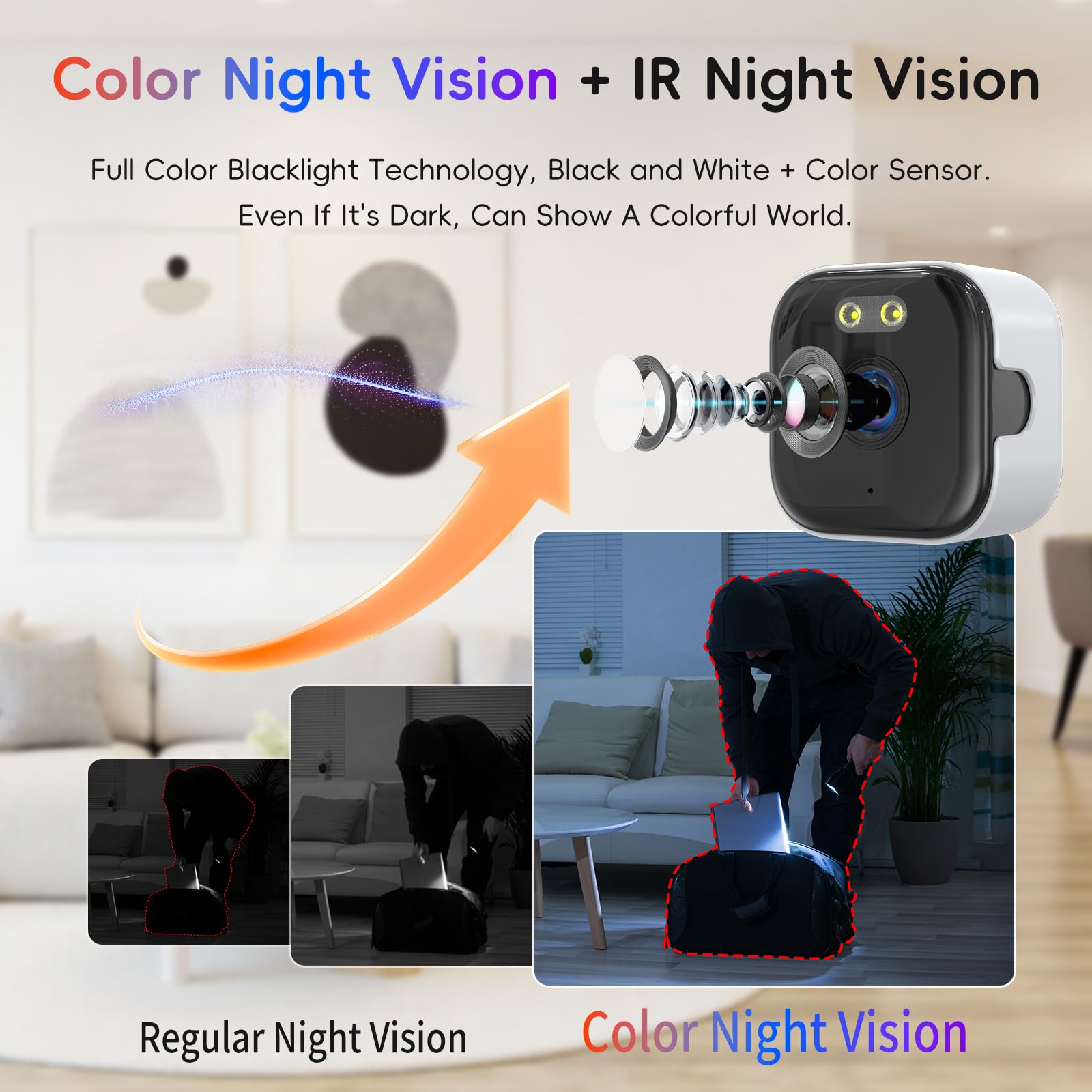 ANYQOO Kamera okienna 3 MP 2K, do użytku wewnątrz i na zewnątrz, do domu, chroMax AI Color Night Vision, wykrywanie ruchu, WiFi 2,4 GHz i 5 GHz, nagrywanie 24/7, łatwa instalacja, 2 szt., biała