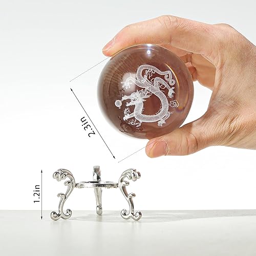 Miniatura 8 de LONGWIN Paquete de 1 bola de cristal enorme de 7.874 in con soporte de madera y 1 bola de cristal de dragón láser 3D con soporte de metal para