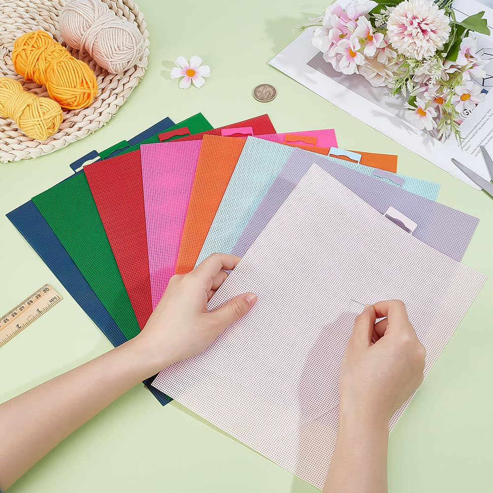 BENECREAT 8-Color Plastic Mesh Canvas Sheets - 14CT Craft Sheets For Embroidery, Cross Stitch & Yarn Projects